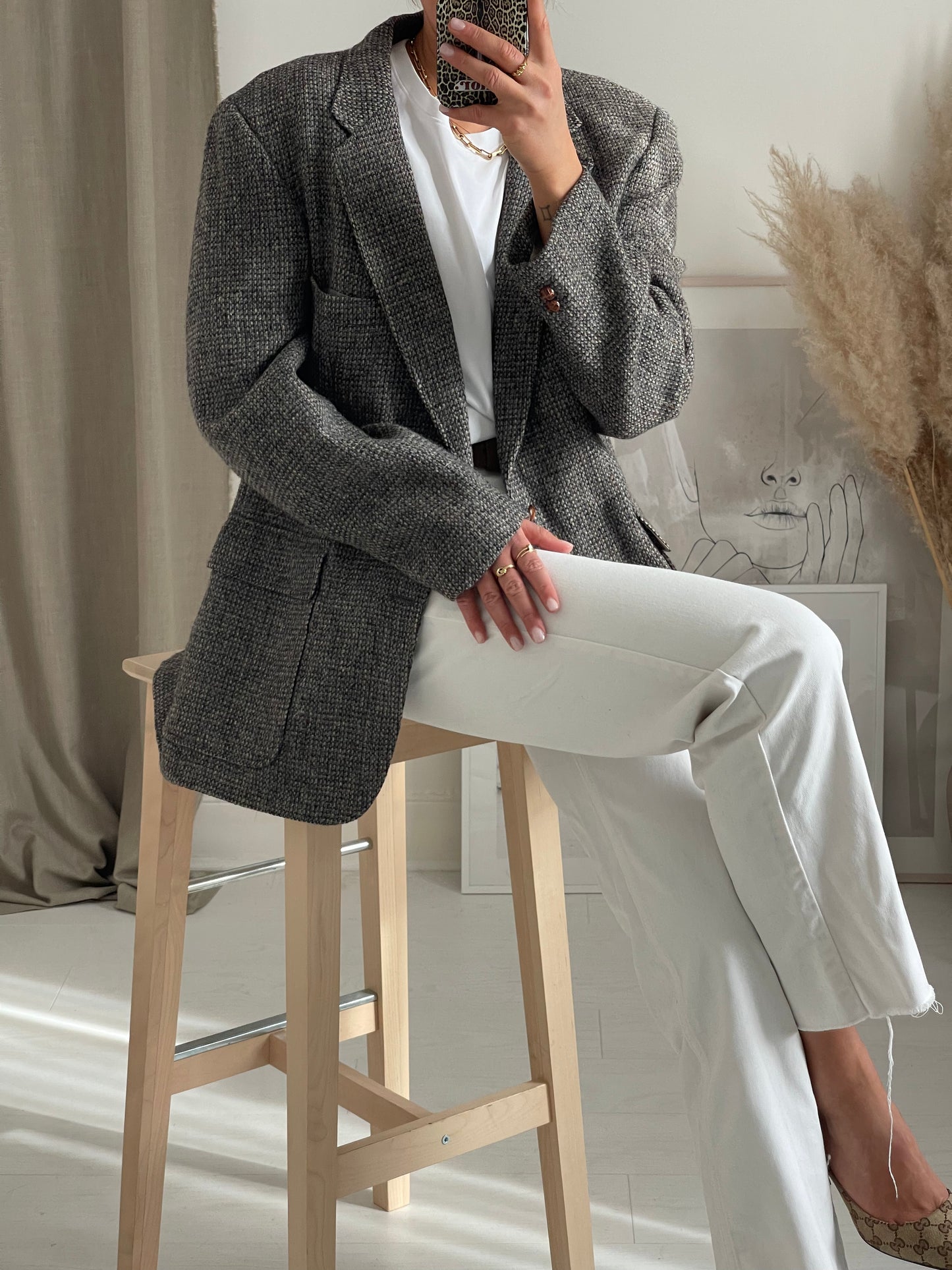 Grey Wool Oversized Blazer