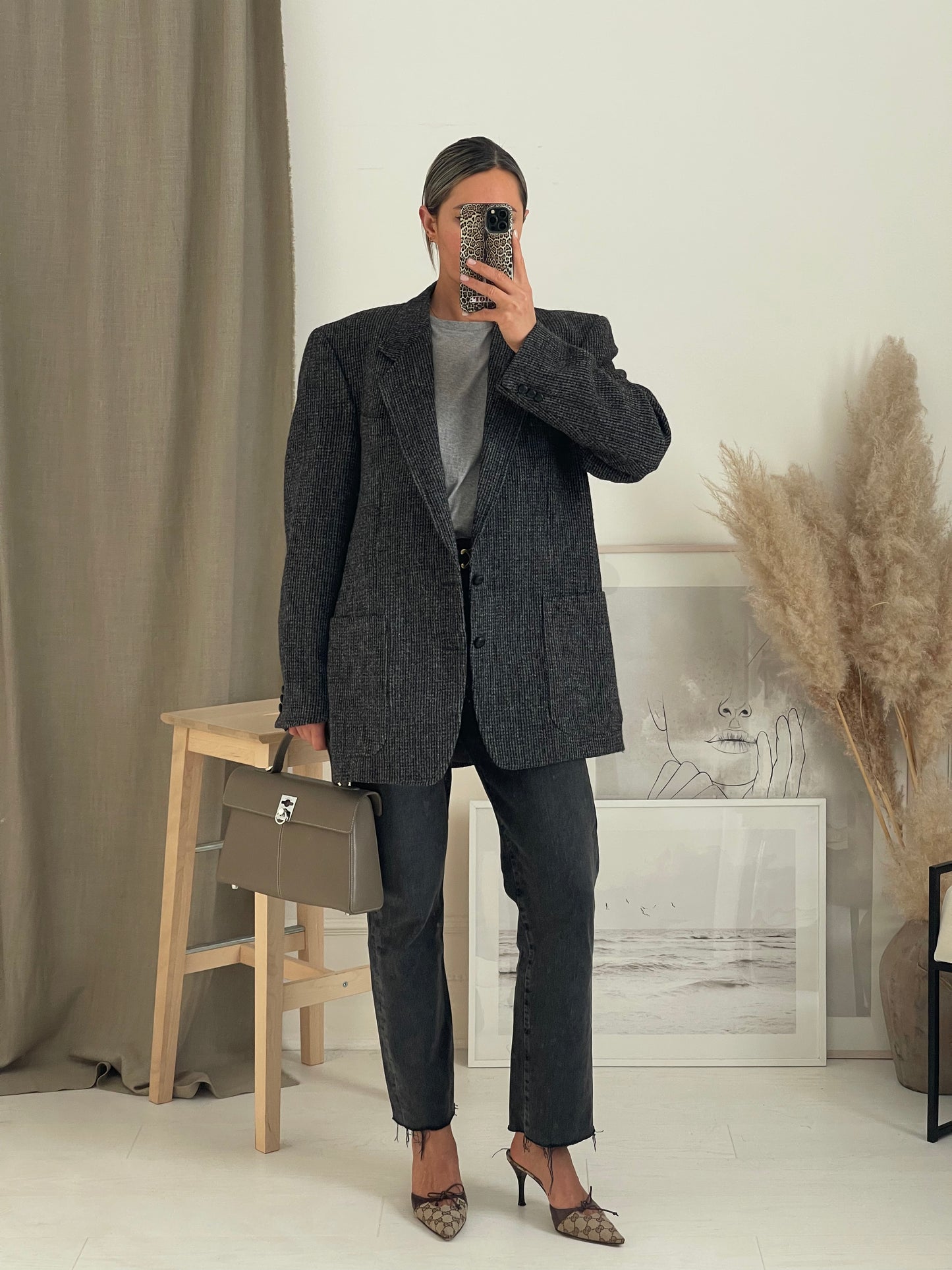Oversized Grey Tweed Blazer