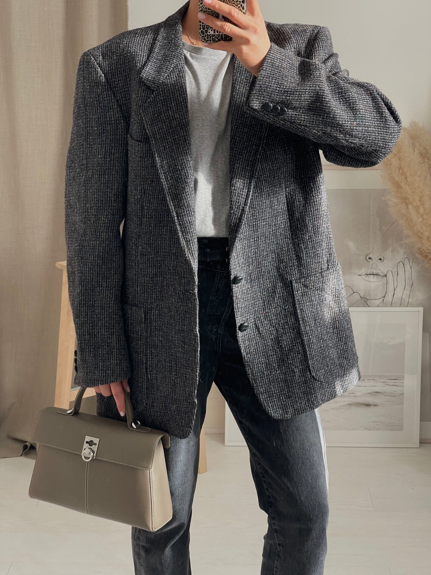 Oversized Grey Tweed Blazer
