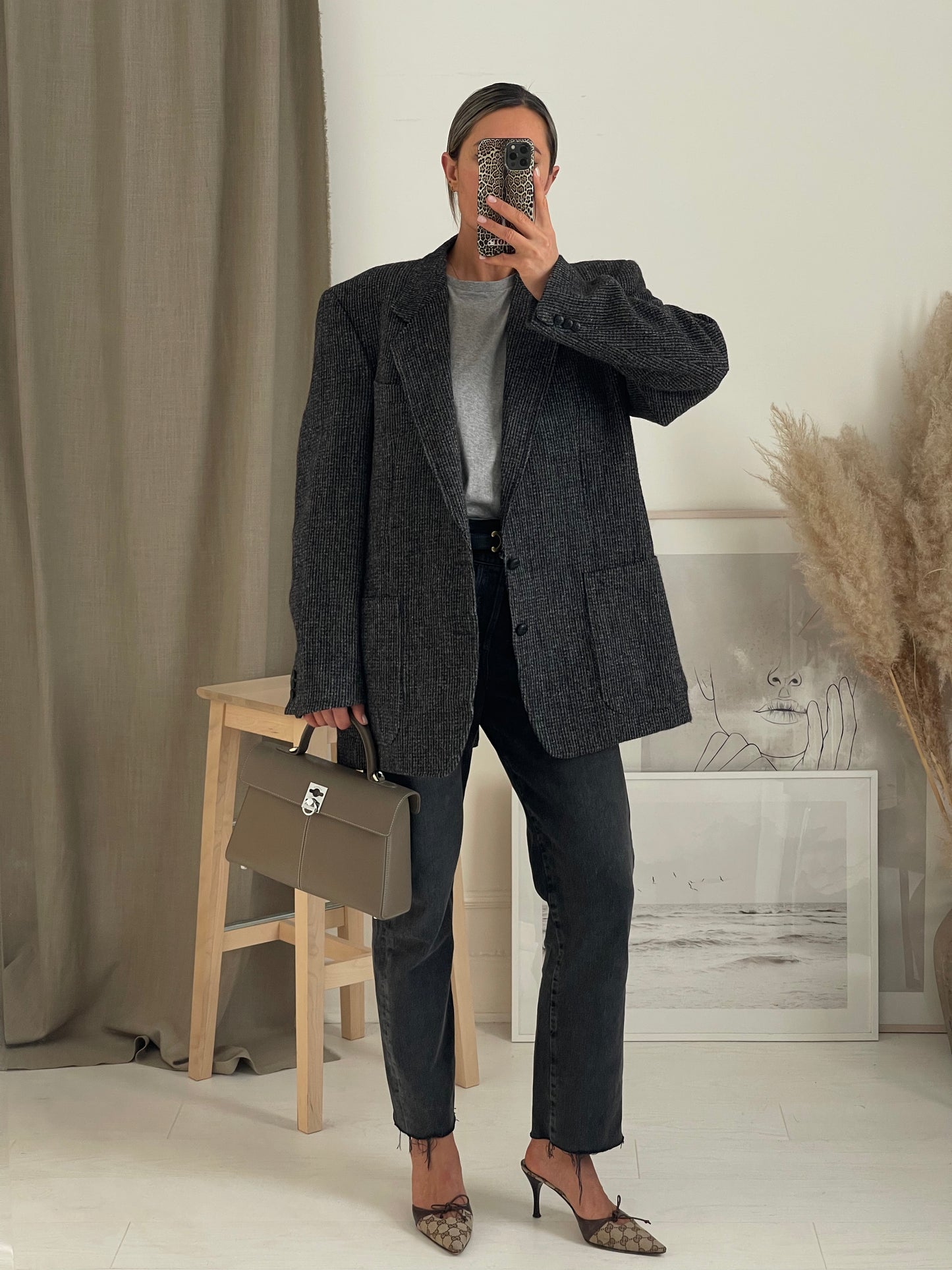 Oversized Grey Tweed Blazer