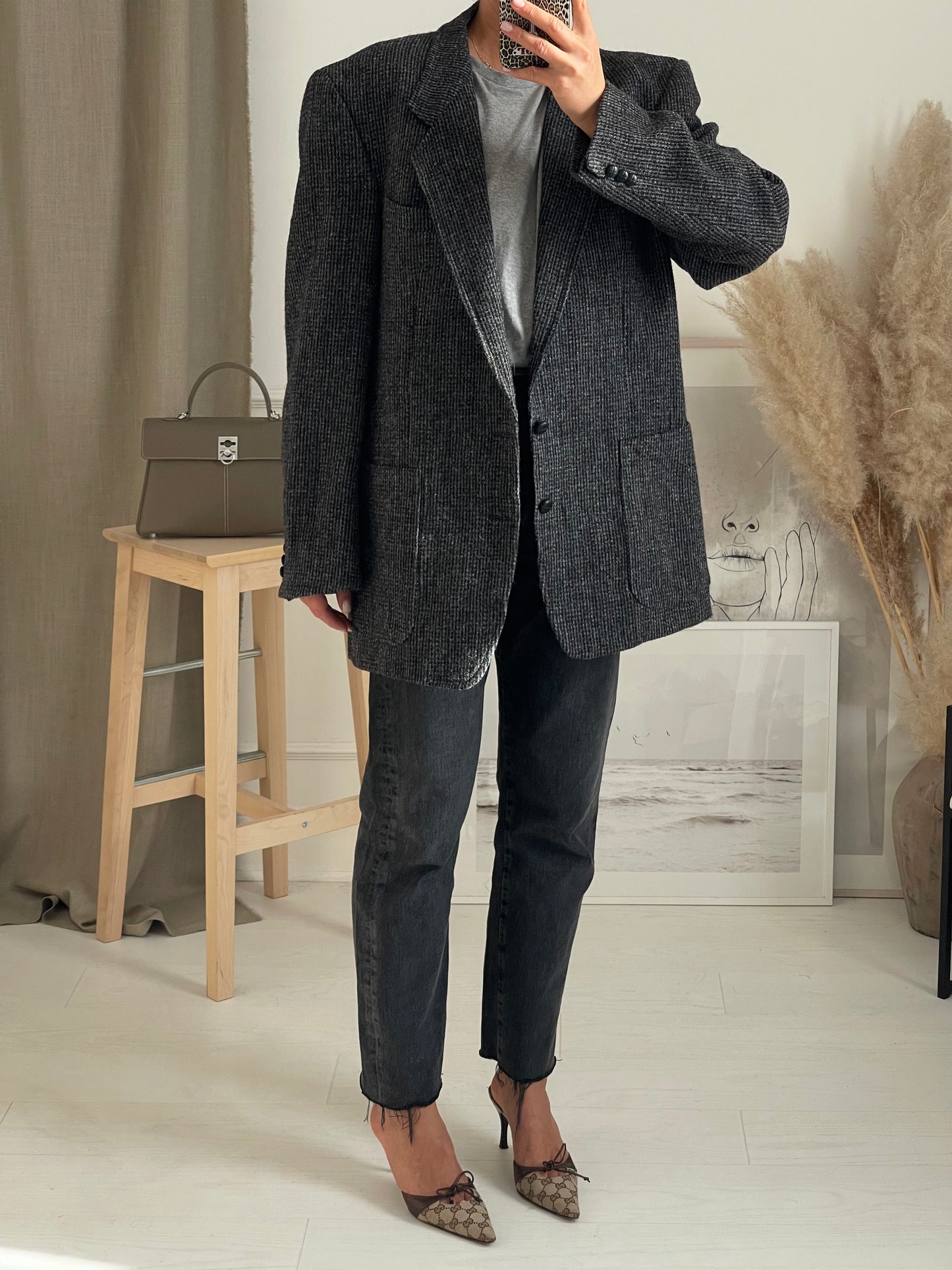 Oversized Grey Tweed Blazer