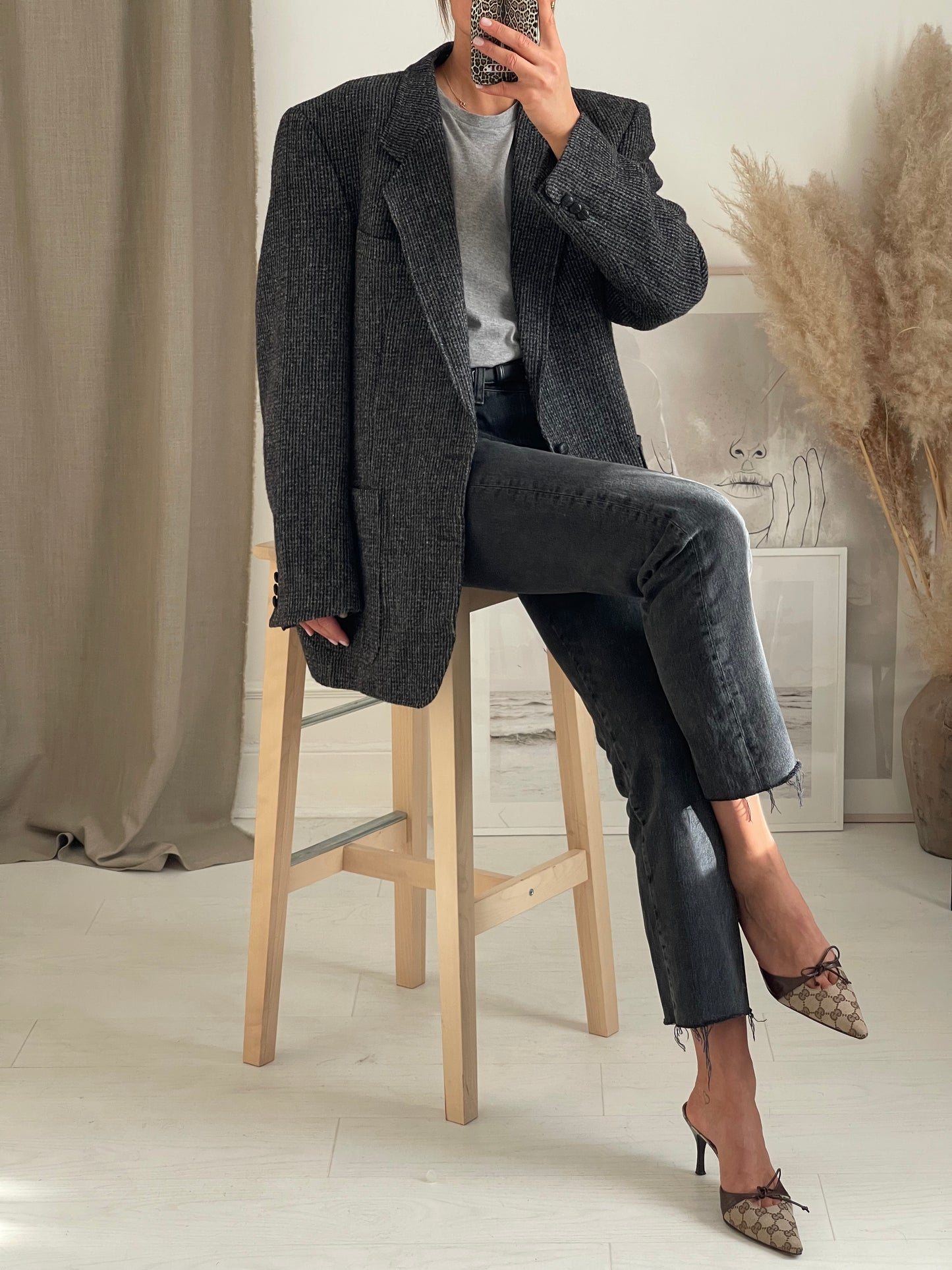 Oversized Grey Tweed Blazer