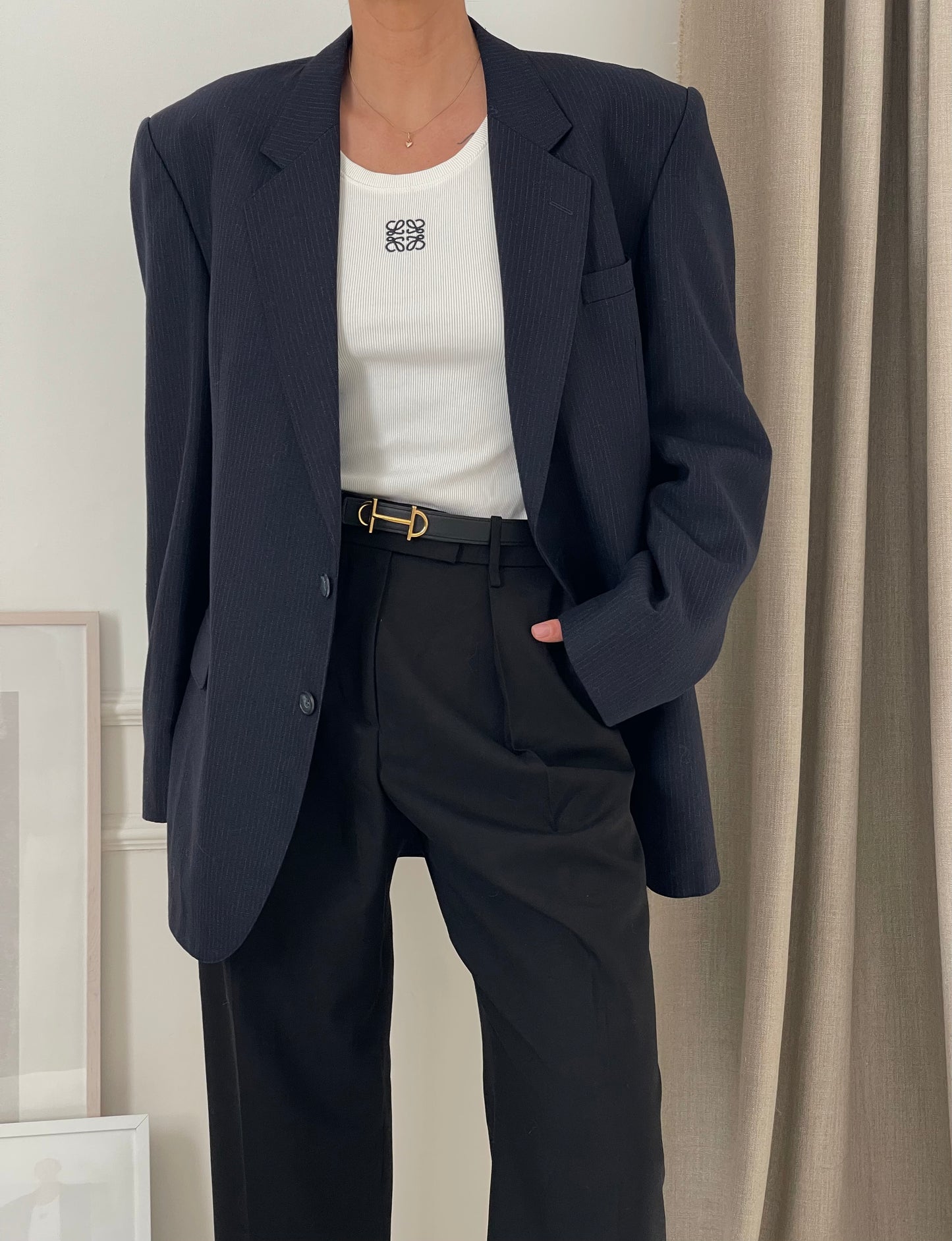 Oversized Stripe Navy Blazer