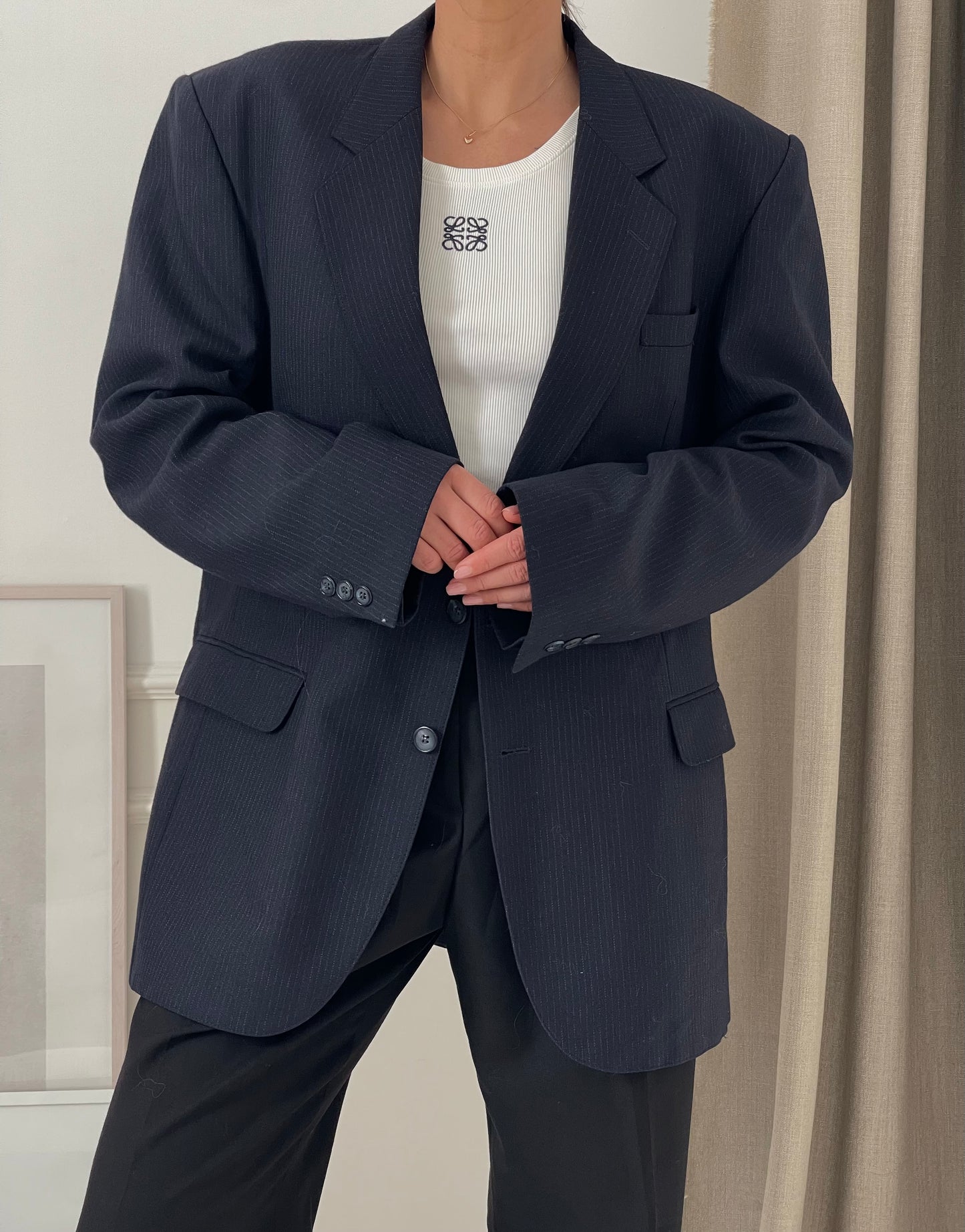 Oversized Stripe Navy Blazer