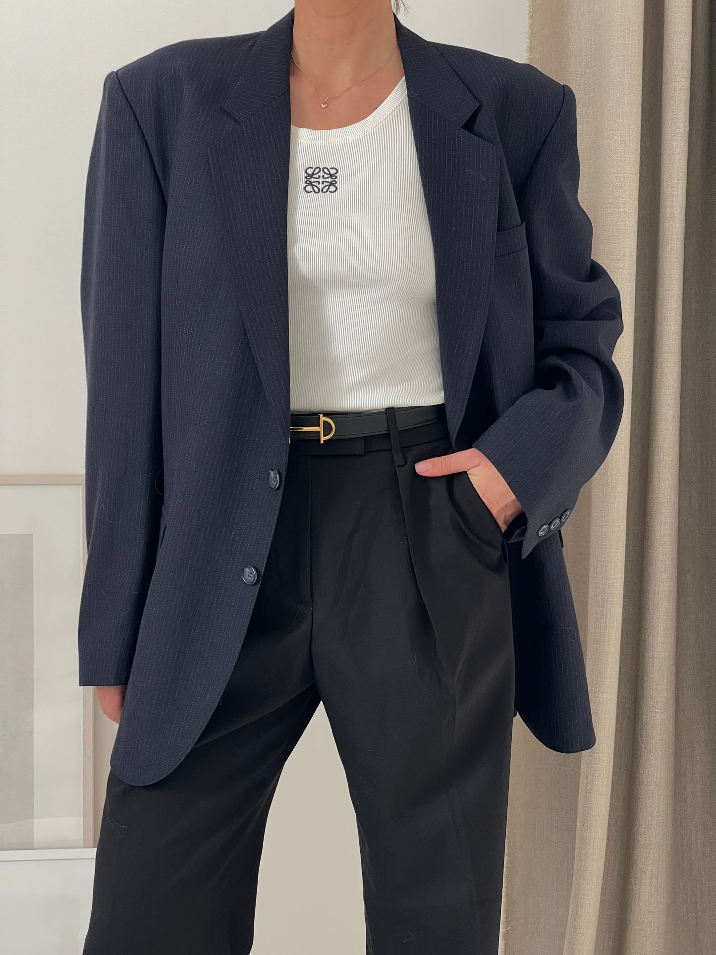 Oversized Stripe Navy Blazer