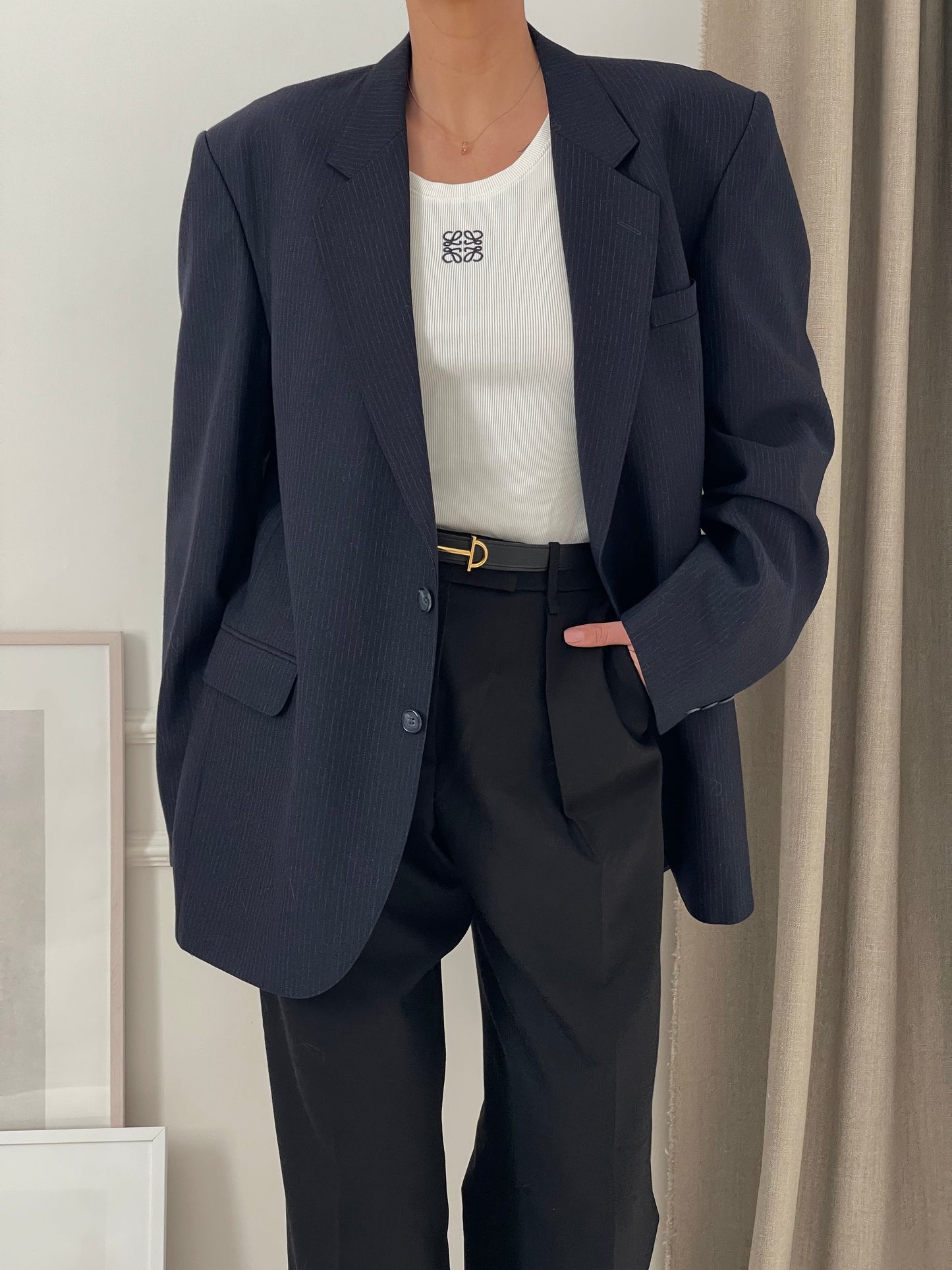 Oversized Stripe Navy Blazer