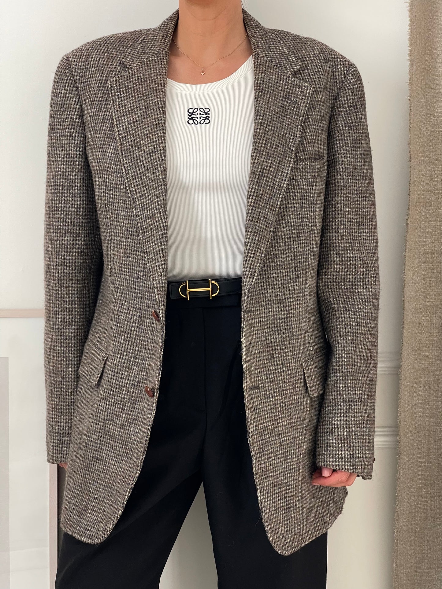 Oversized Tweed Grey Patterned Blazer