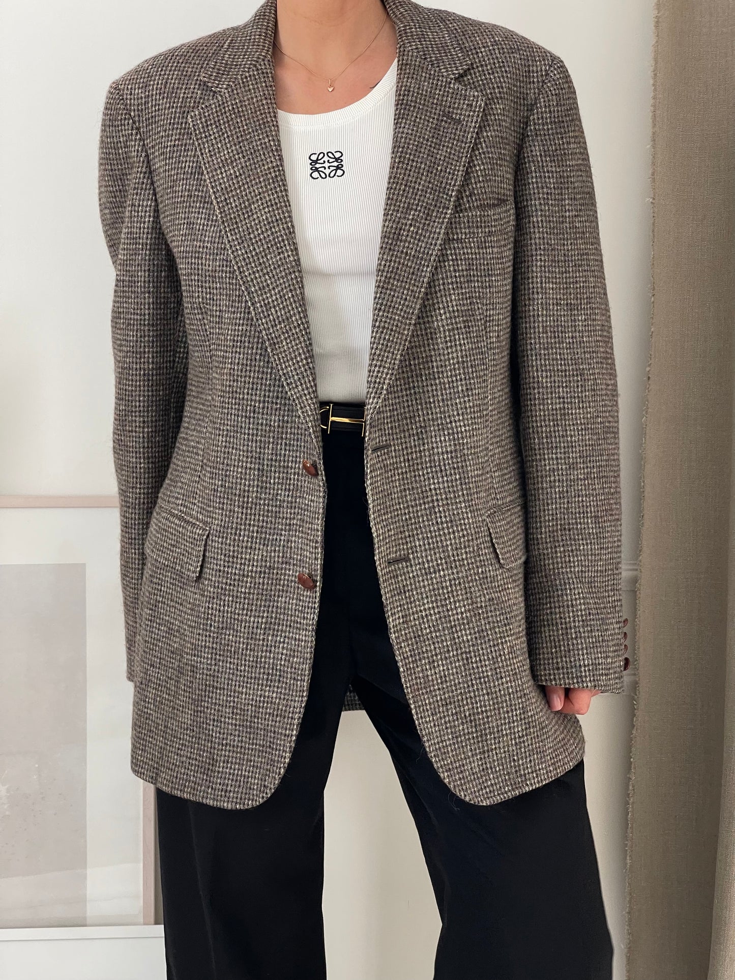 Oversized Tweed Grey Patterned Blazer