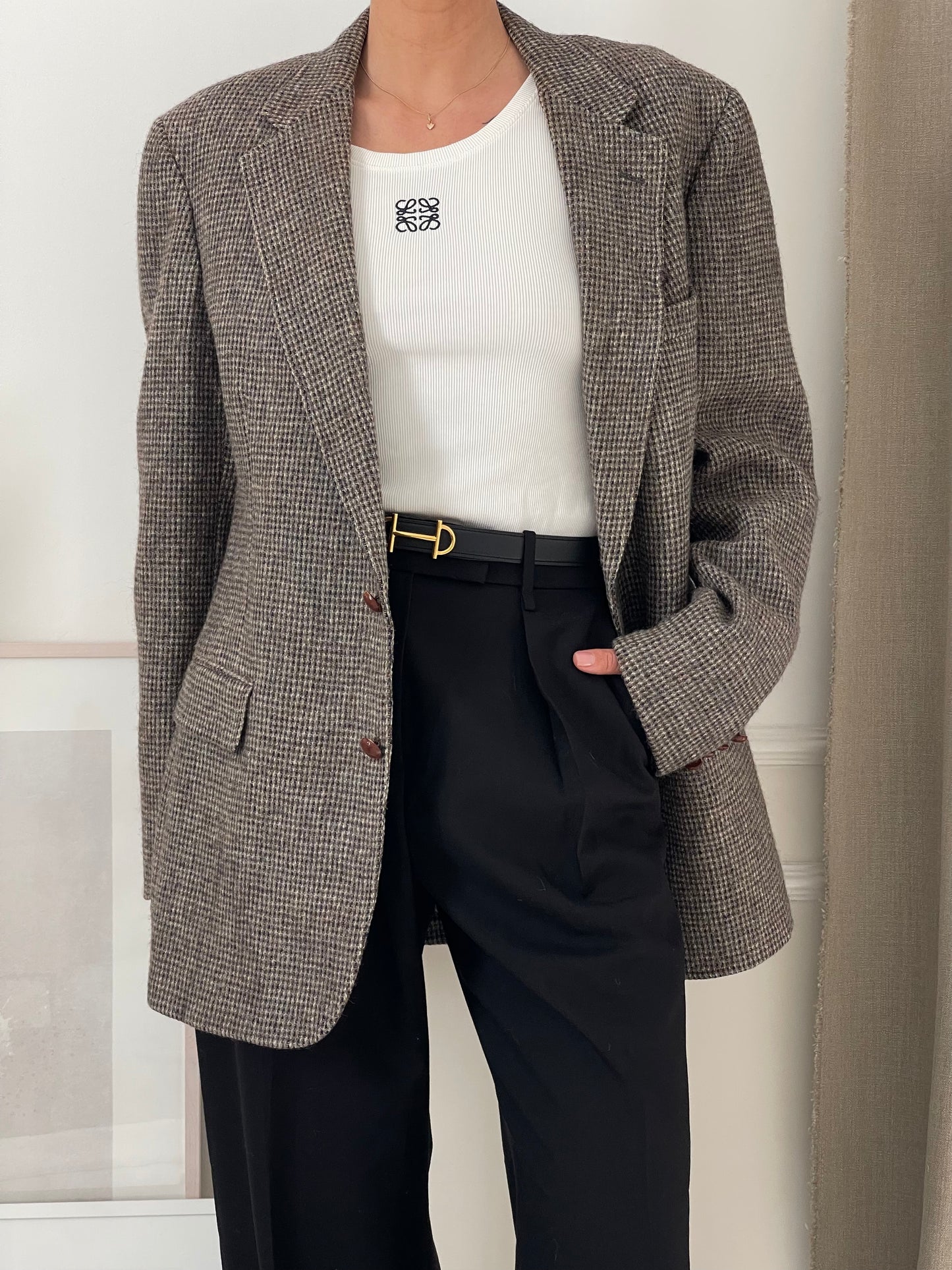 Oversized Tweed Grey Patterned Blazer