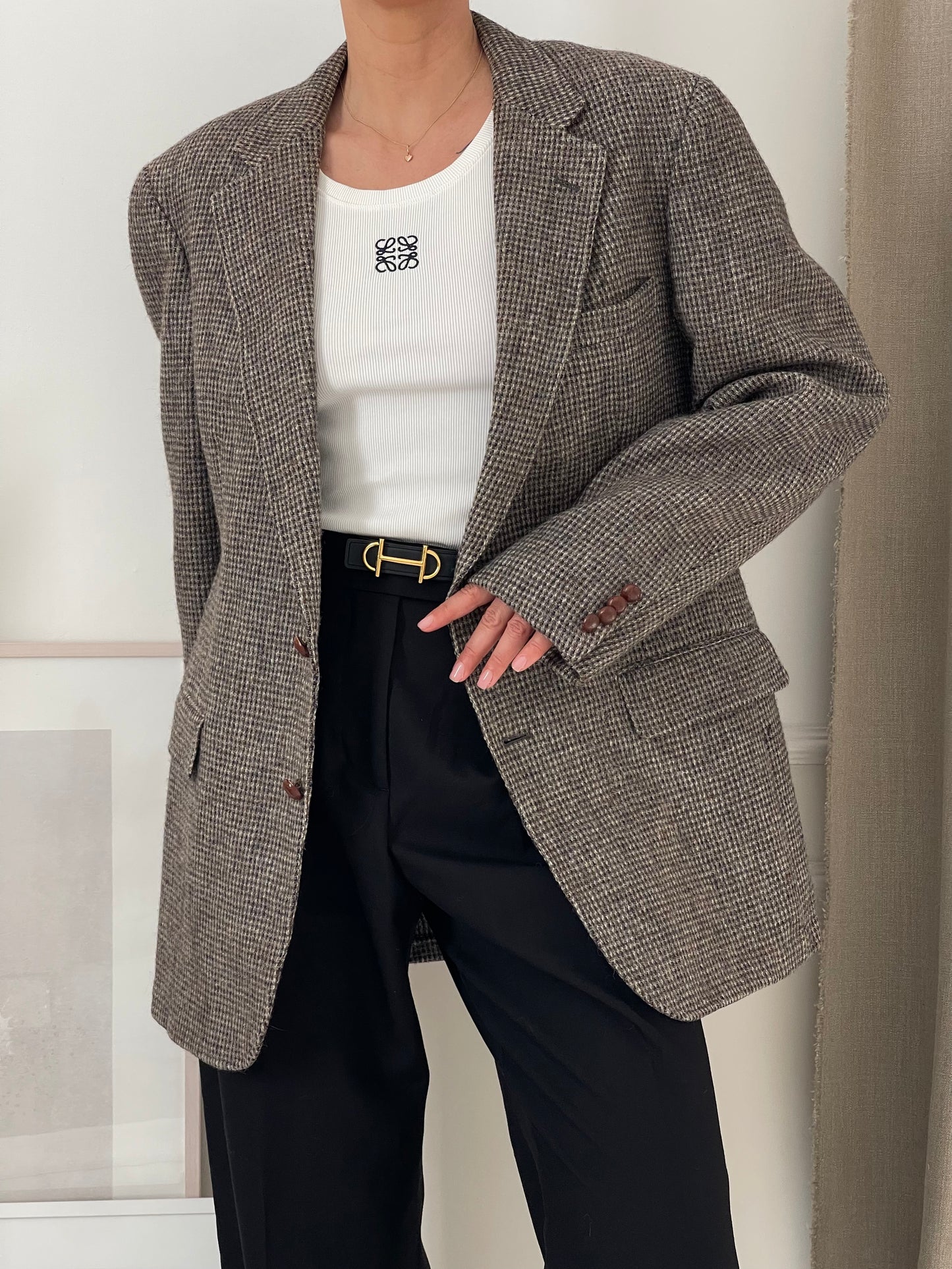 Oversized Tweed Grey Patterned Blazer