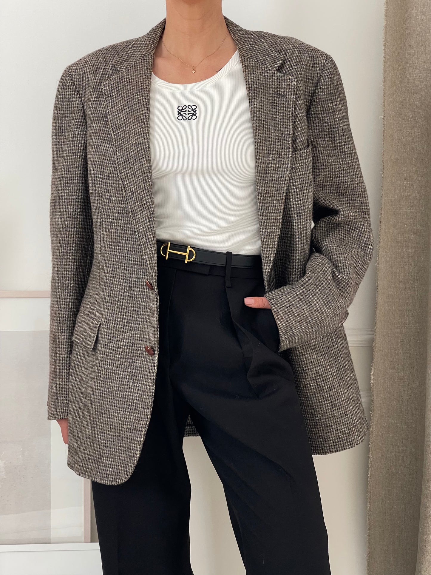 Oversized Tweed Grey Patterned Blazer