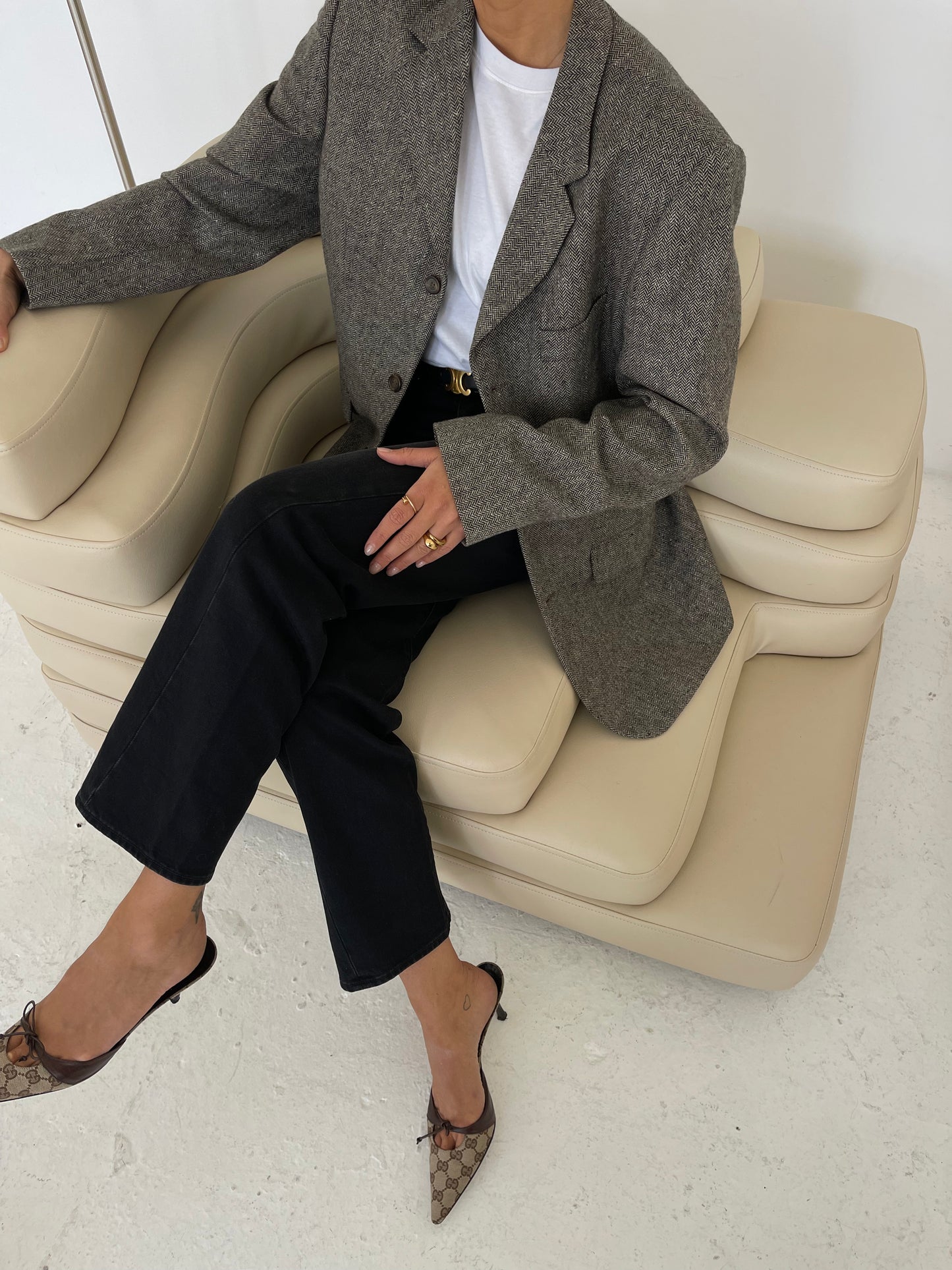 Herringbone wool mix oversized blazer