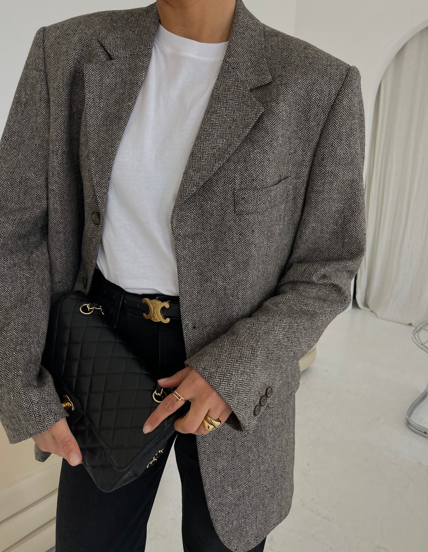 Herringbone wool mix oversized blazer