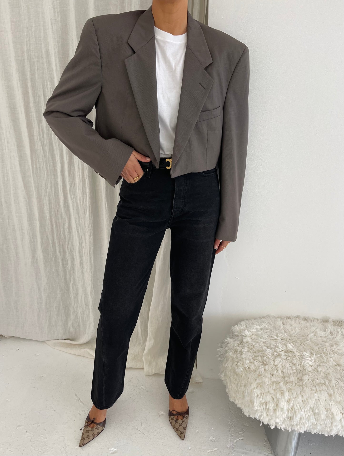 Wool designer cropped vintage blazer