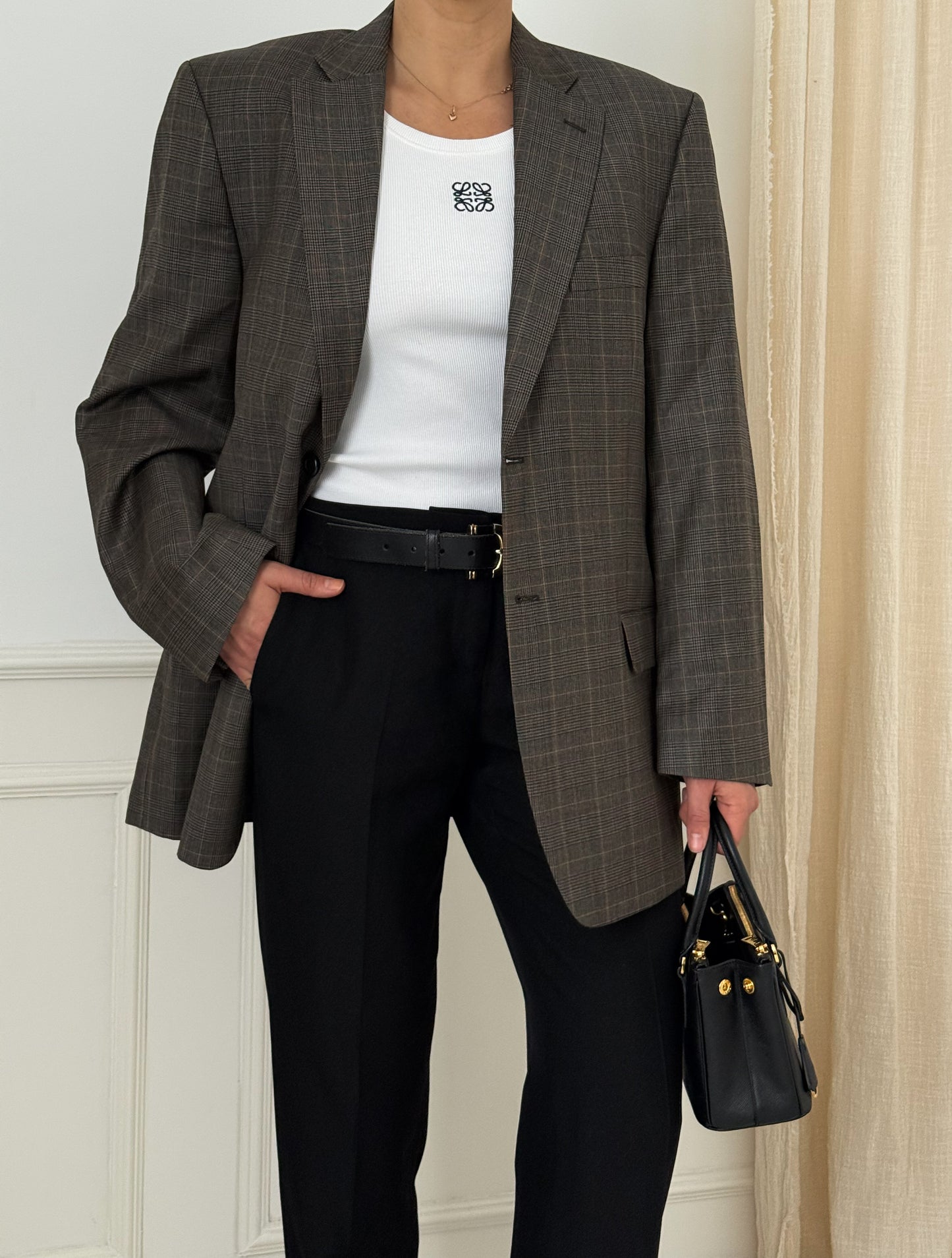 Vintage Brown Checked Oversized Blazer