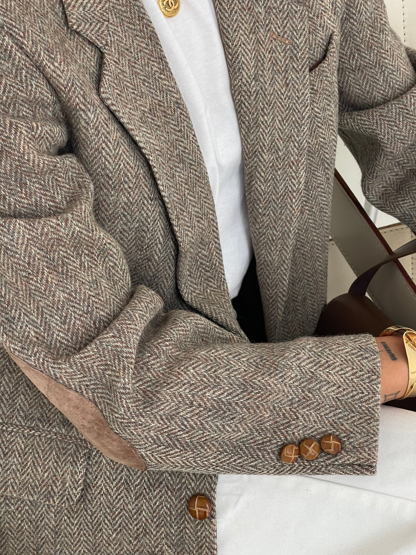 Light grey tweed oversized blazer