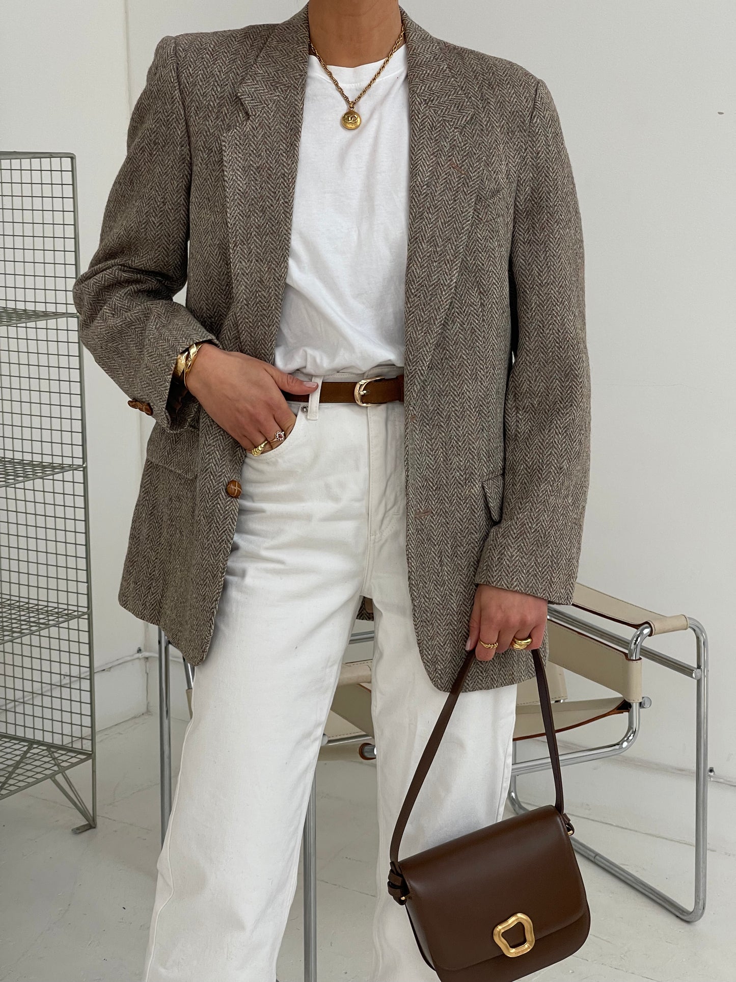 Light grey tweed oversized blazer
