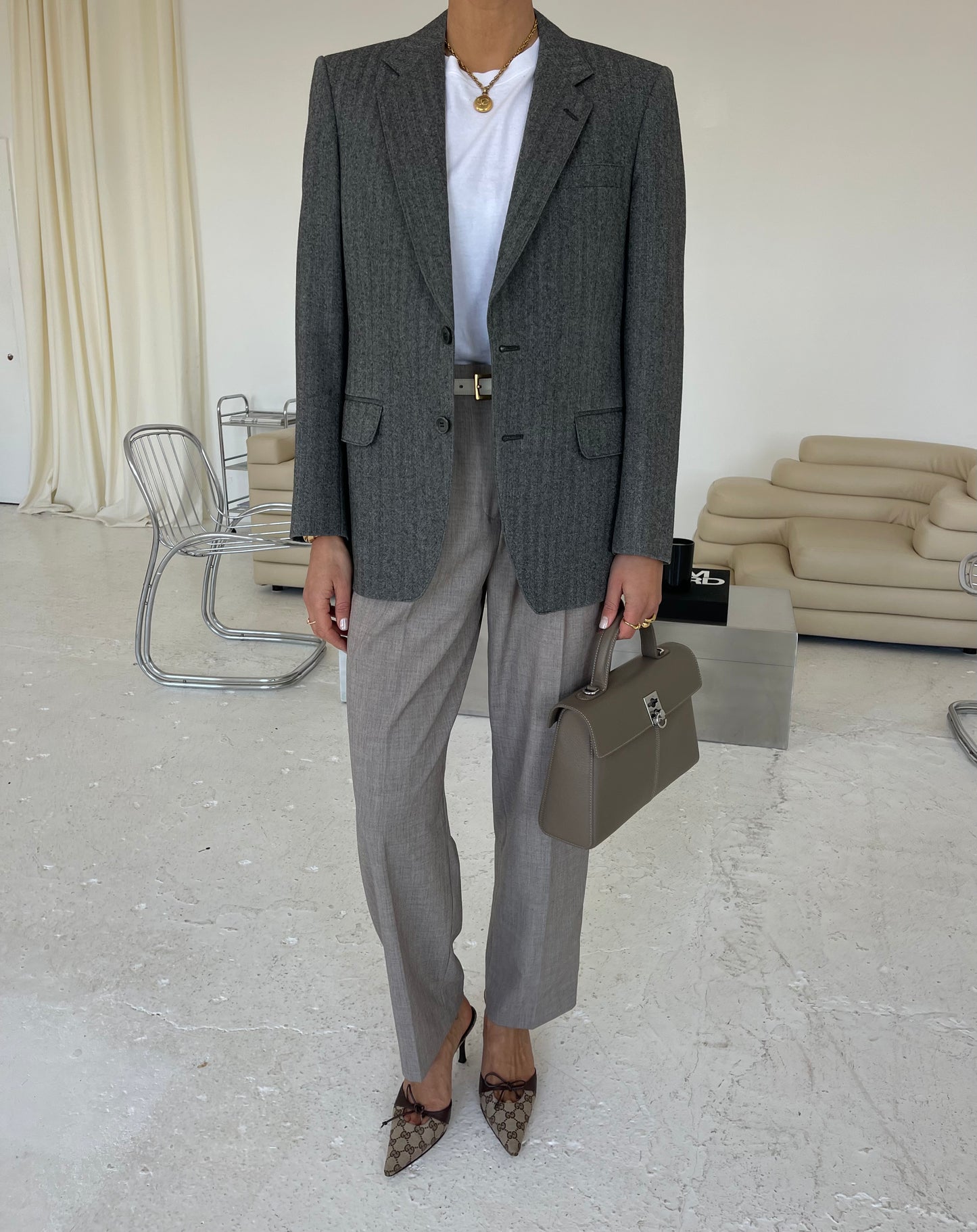 Grey wool structured blazer