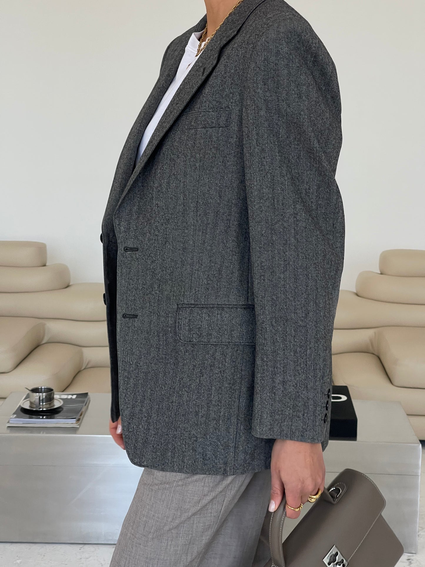 Grey wool structured blazer