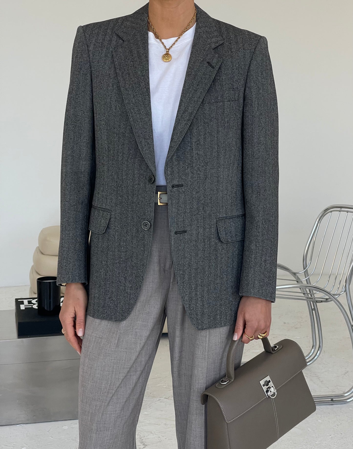 Grey wool structured blazer