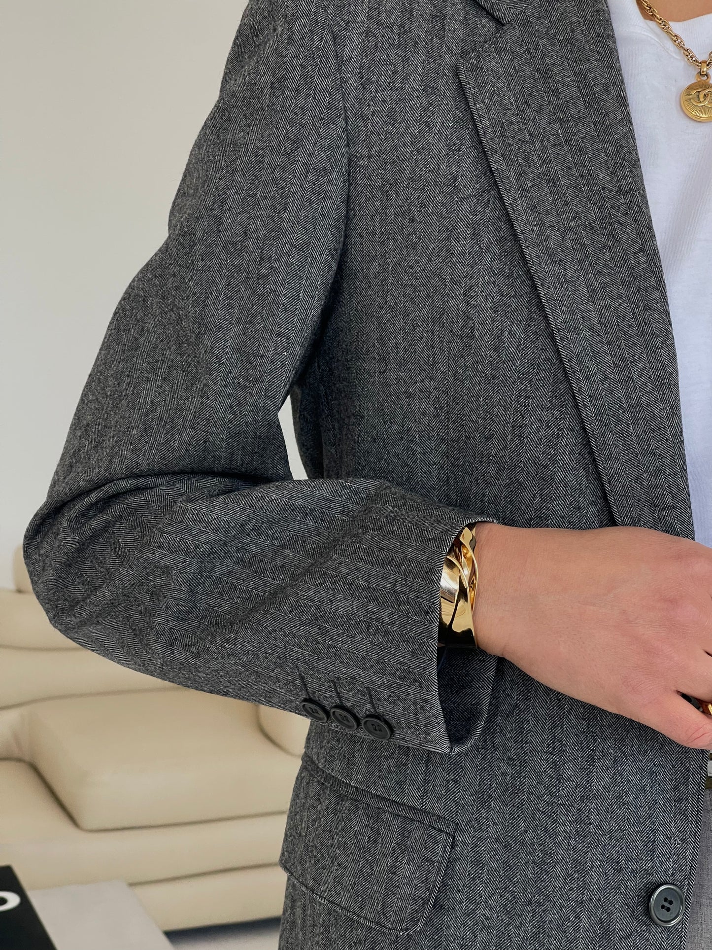 Grey wool structured blazer