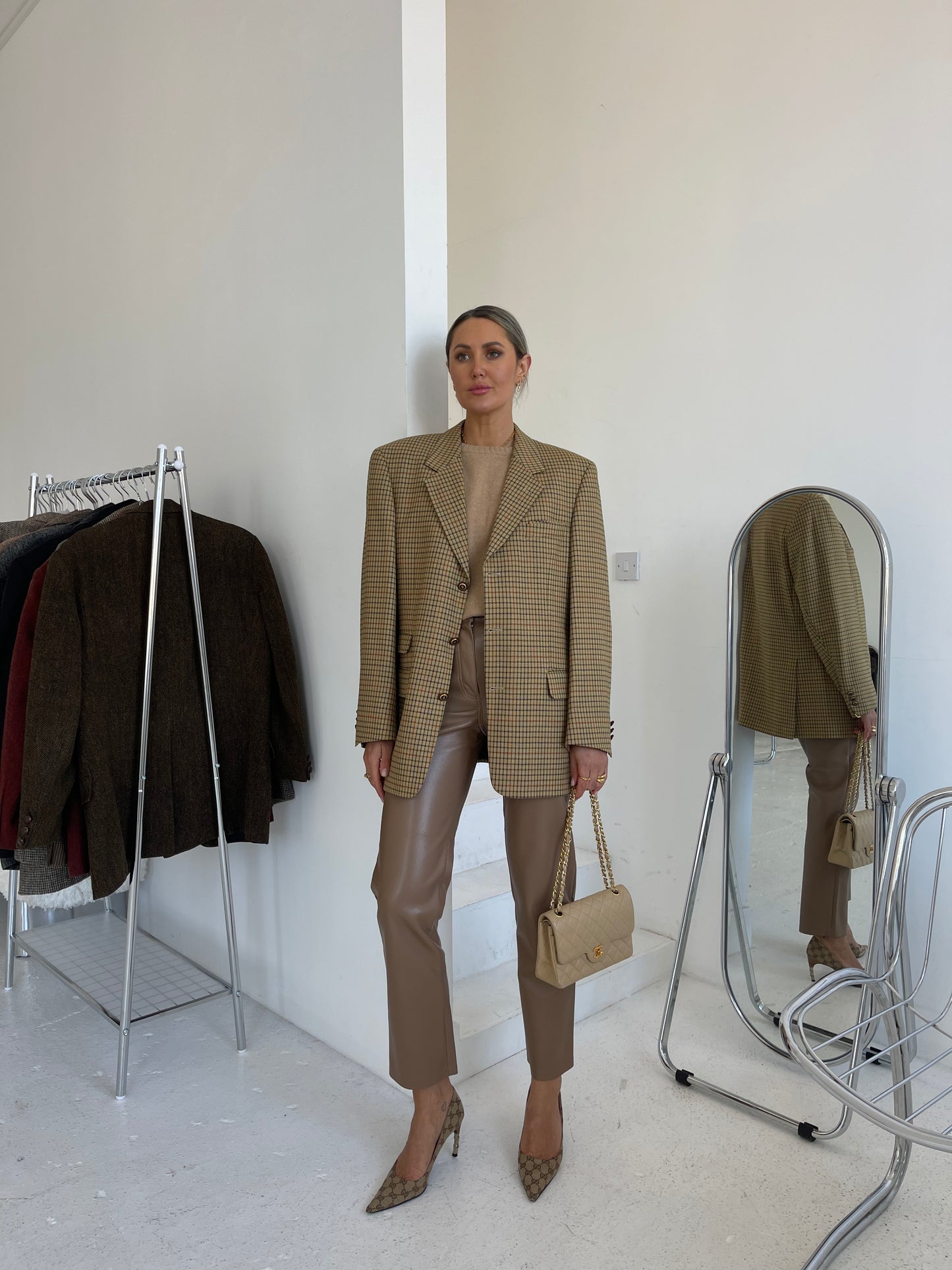 Wool checked oversized blazer
