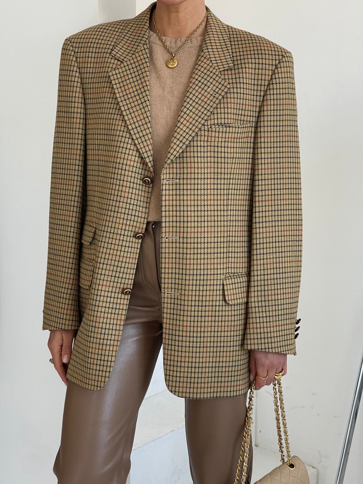 Wool checked oversized blazer