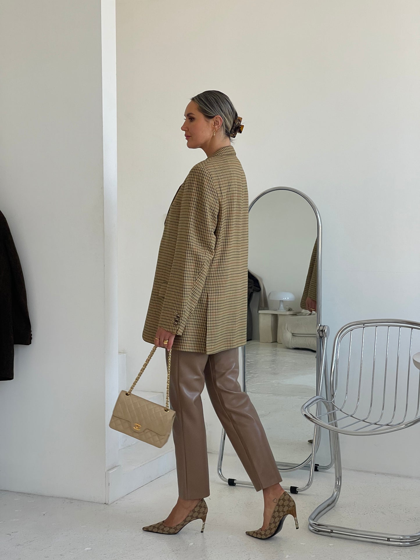 Wool checked oversized blazer