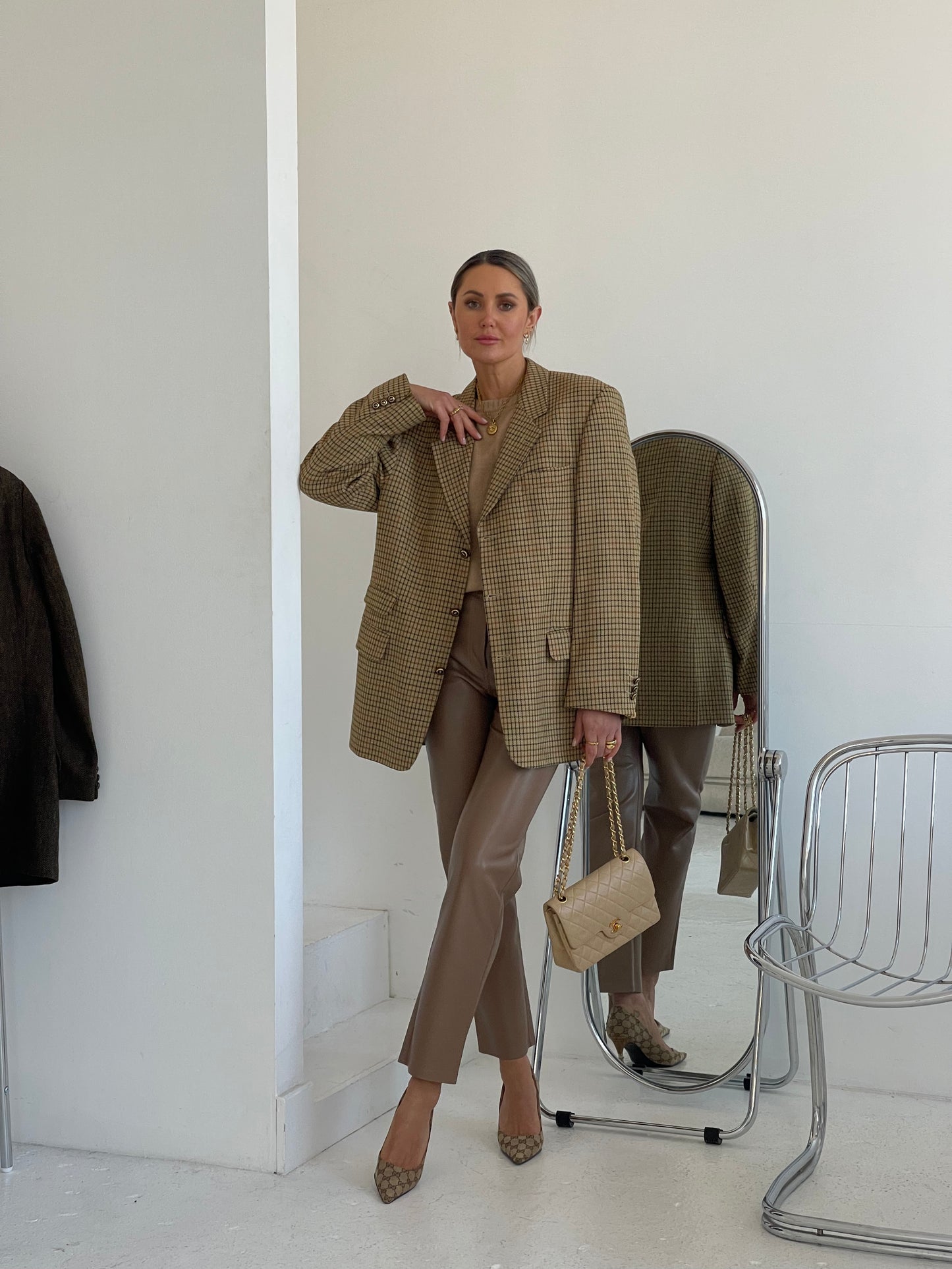 Wool checked oversized blazer