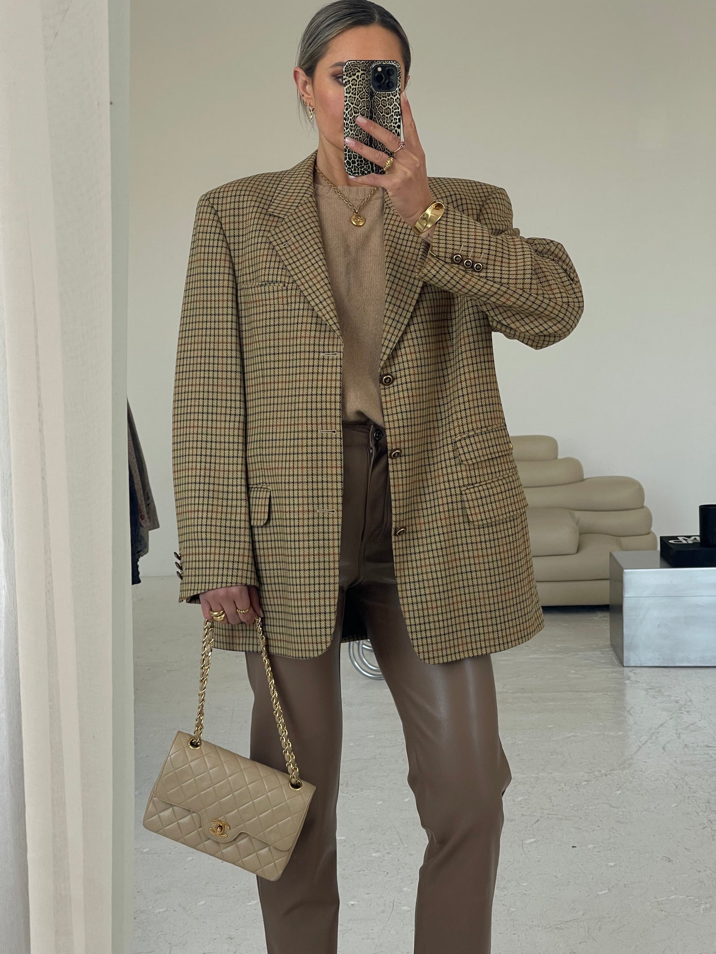 Wool checked oversized blazer