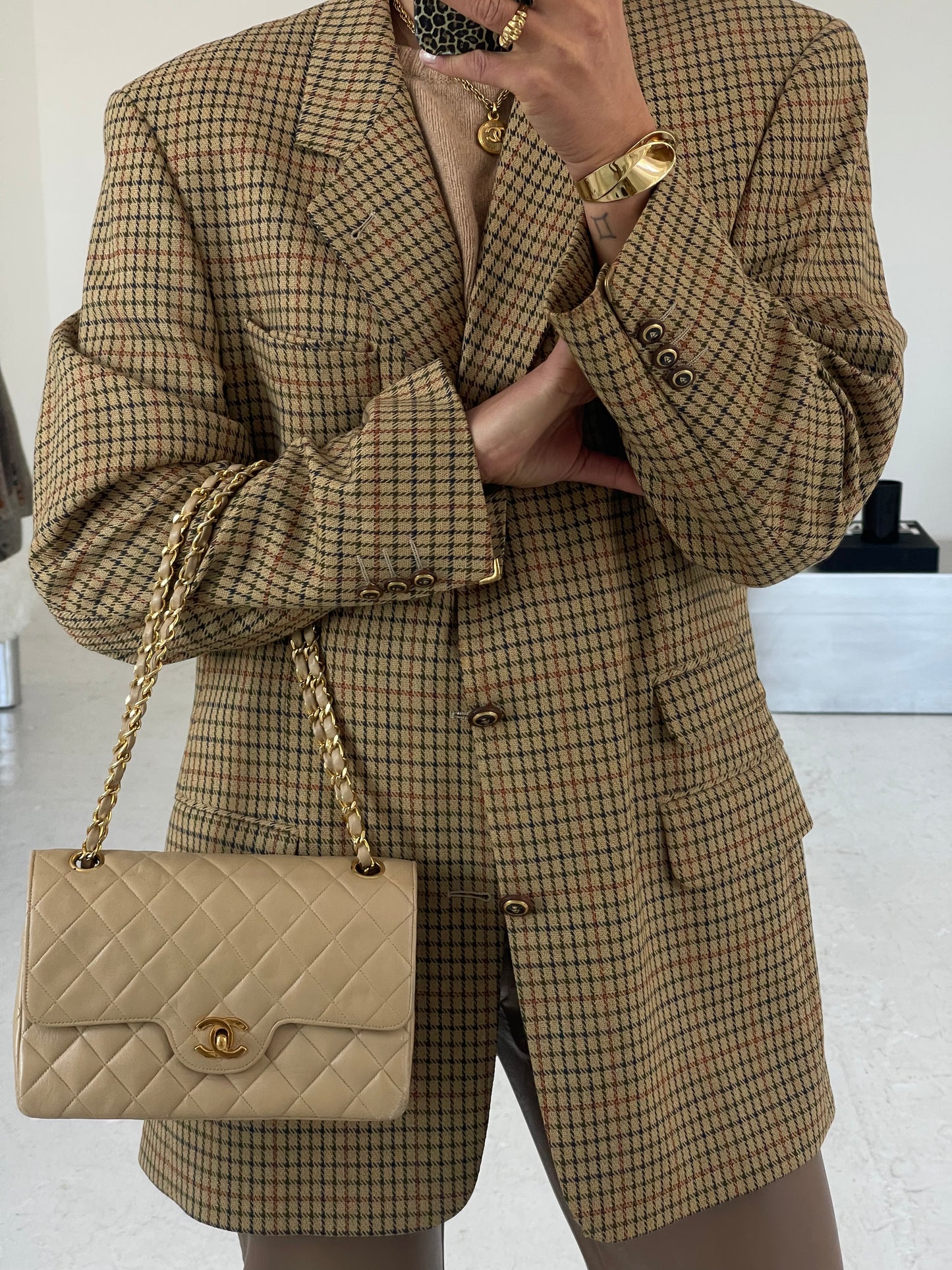 Wool checked oversized blazer