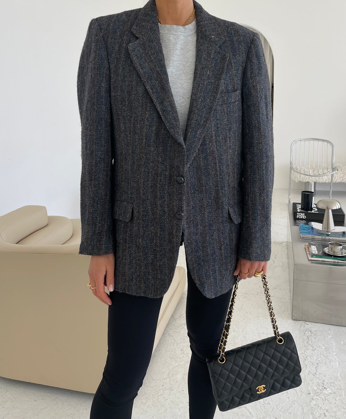 Oversized Tweed Wool Blazer