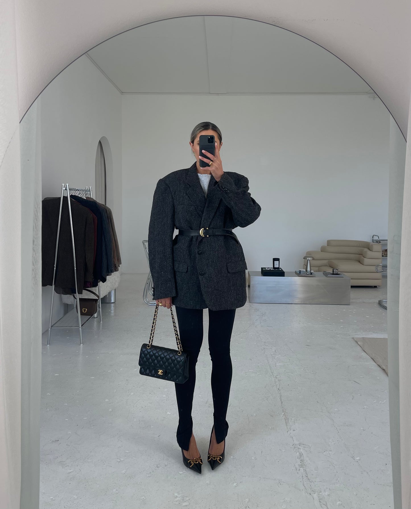 Dark Grey Tweed Wool Oversized blazer