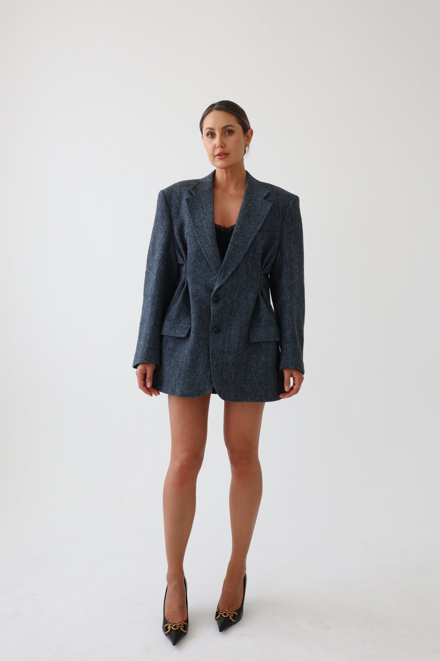 The Soho – Blue Herringbone Blazer Dress