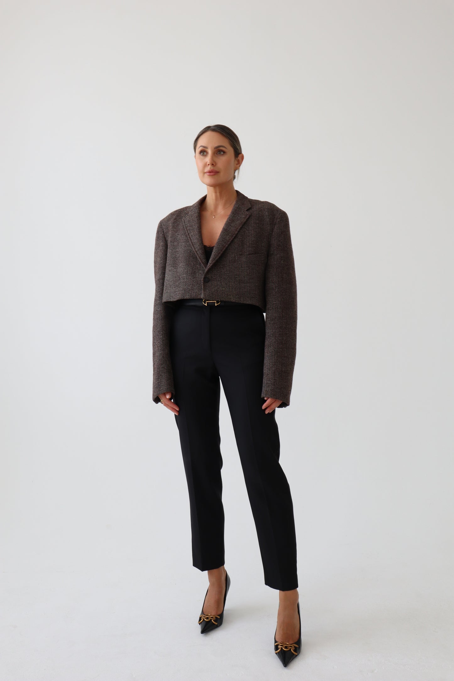 Cropped Vintage Brown Wool Blazer