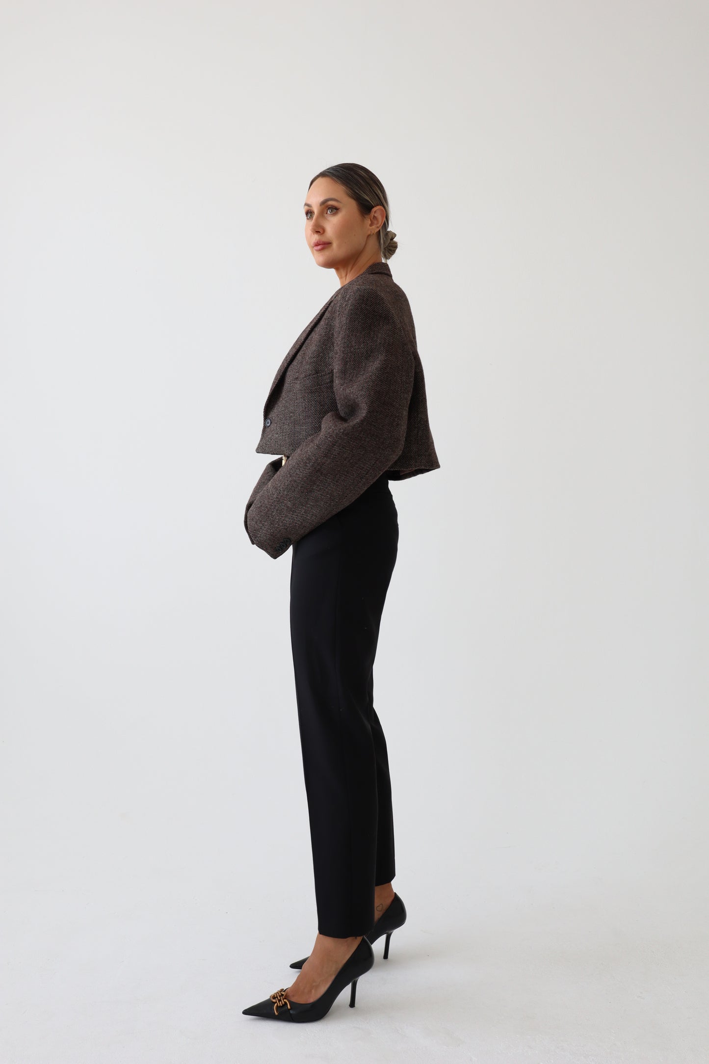 Cropped Vintage Brown Wool Blazer
