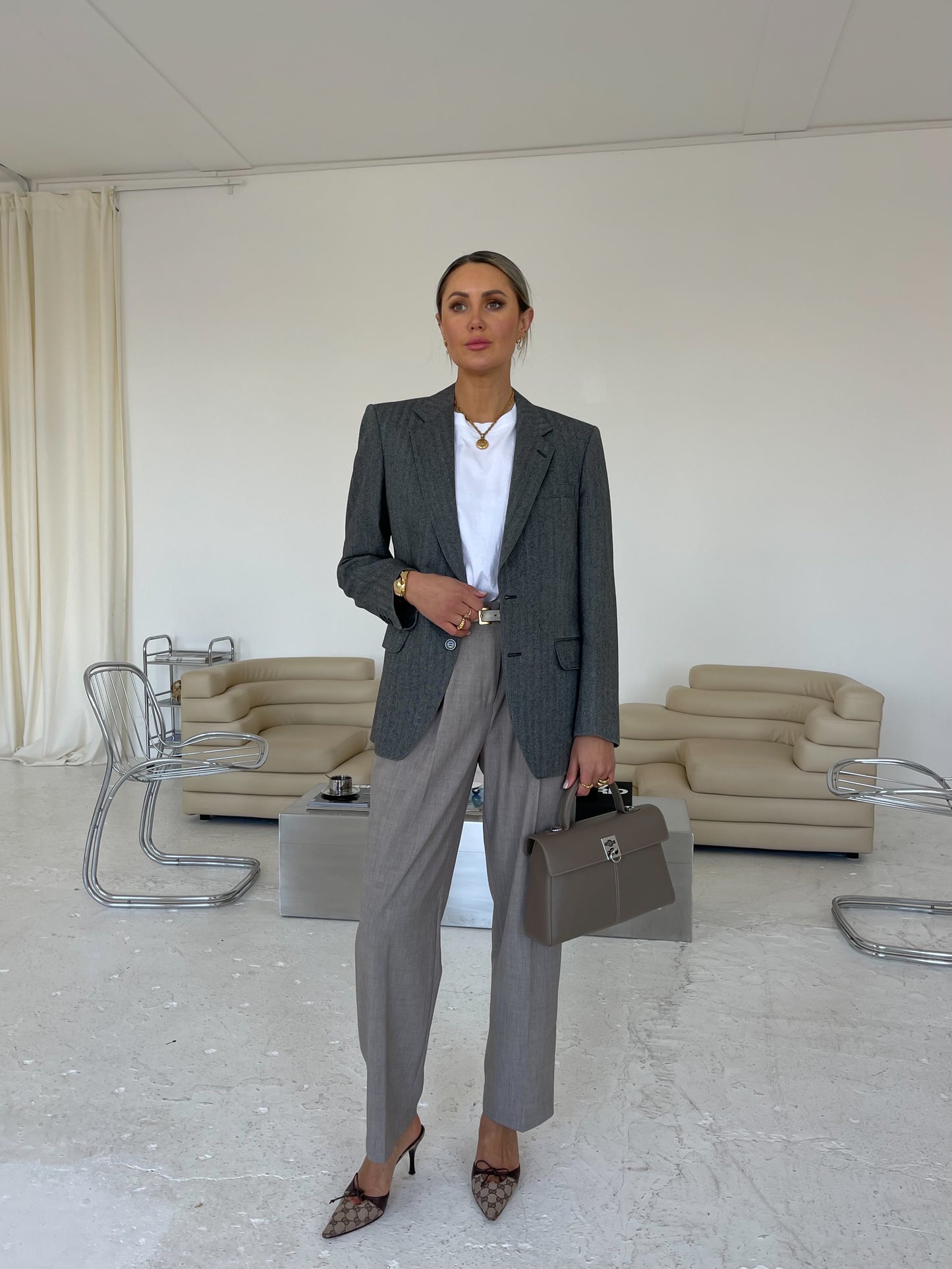 Grey wool structured blazer
