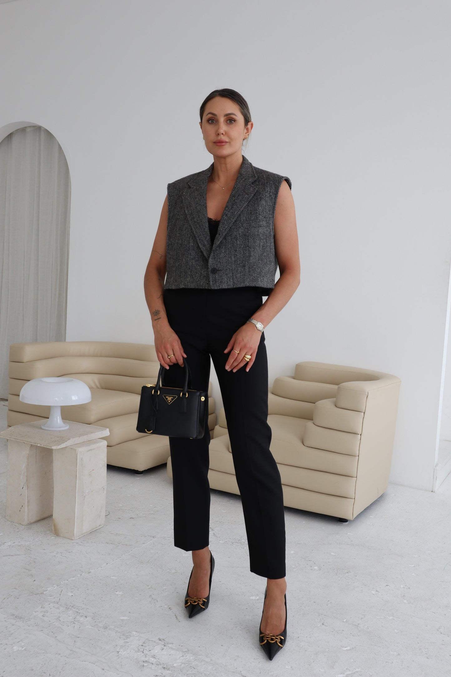 Cropped Grey Herringbone Waistcoat