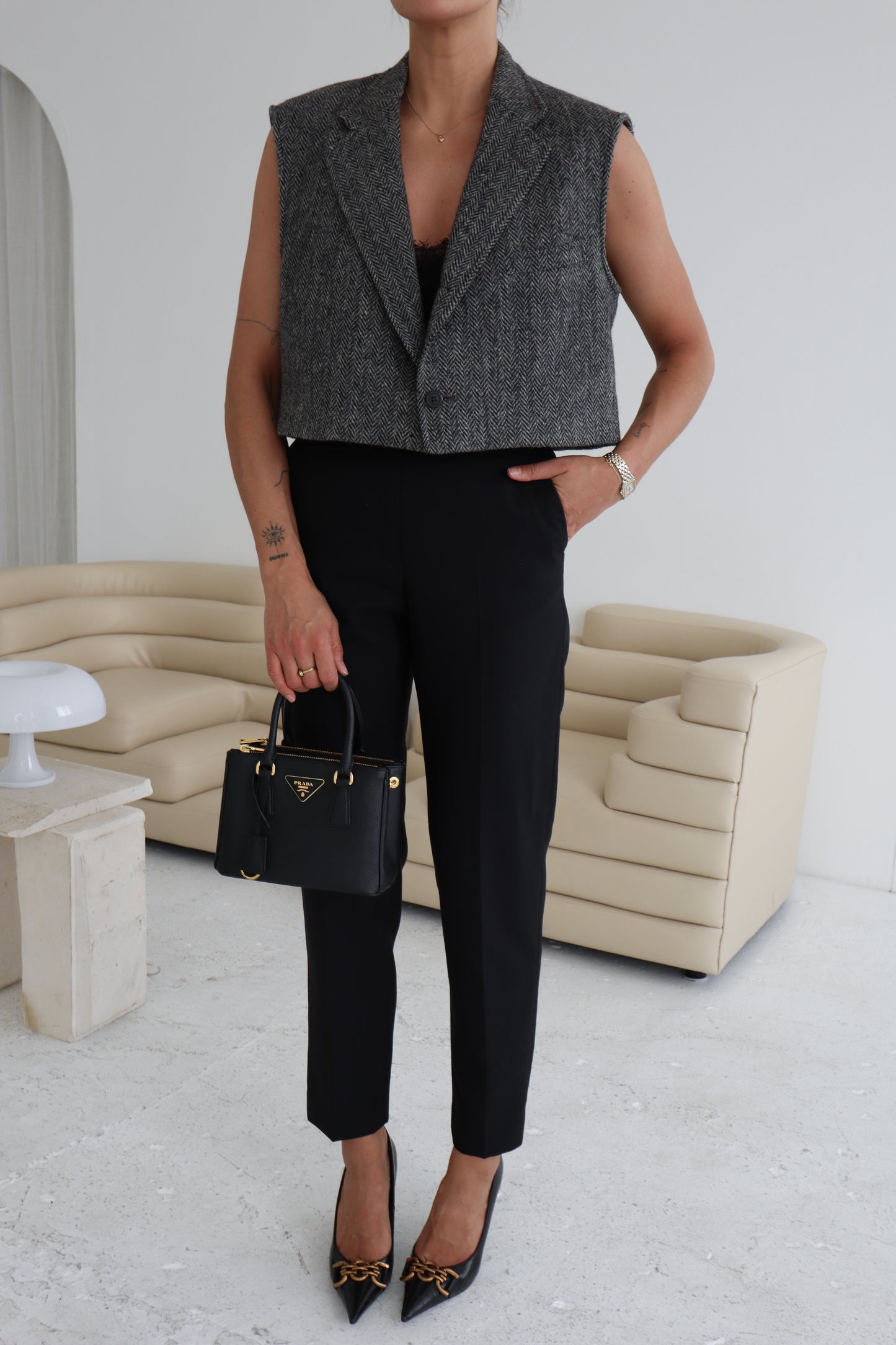 Cropped Grey Herringbone Waistcoat