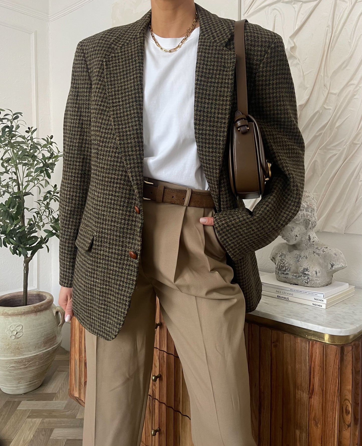 Green Houndstooth Tweed Blazer
