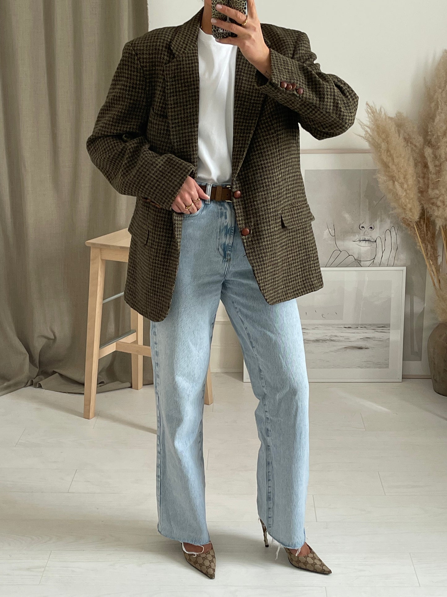 Green Houndstooth Tweed Blazer