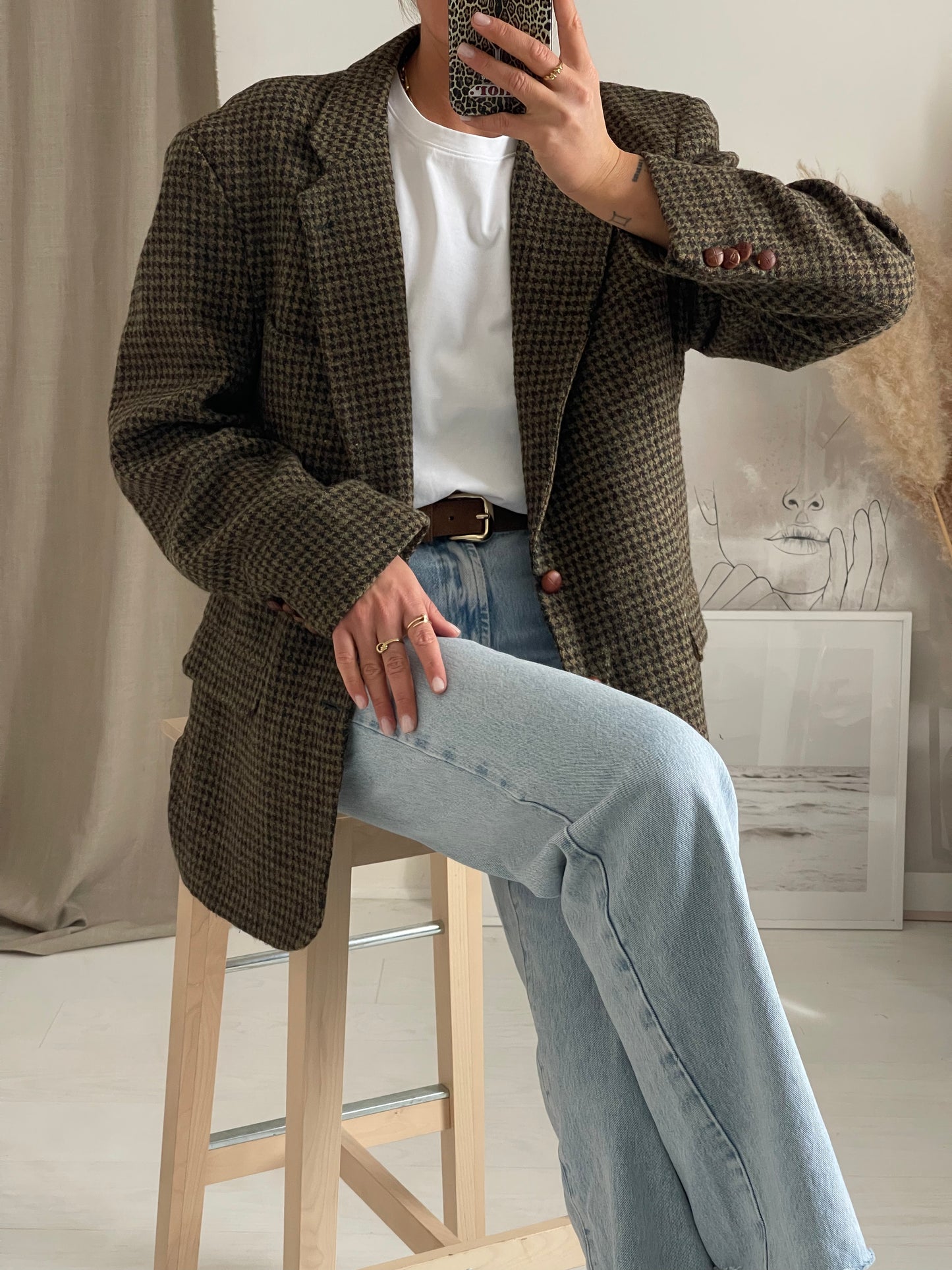 Green Houndstooth Tweed Blazer