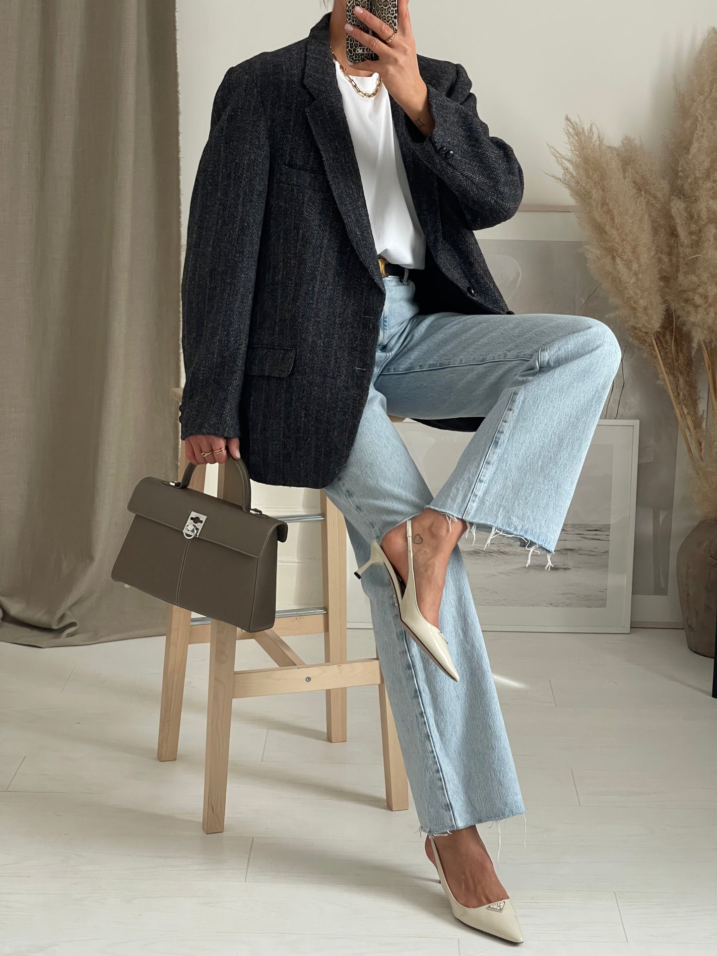 Oversized Tweed Wool Blazer