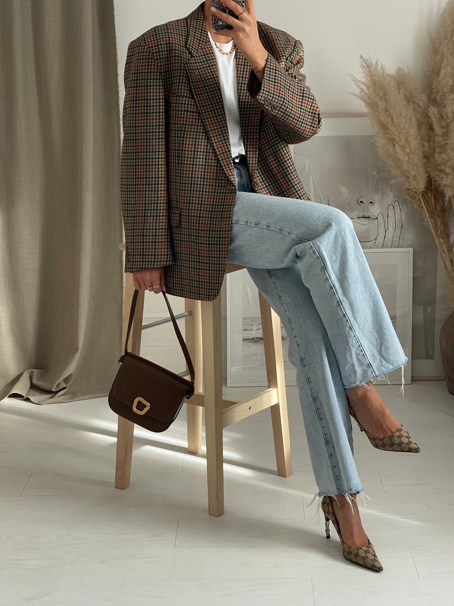 Checked Oversized Blazer