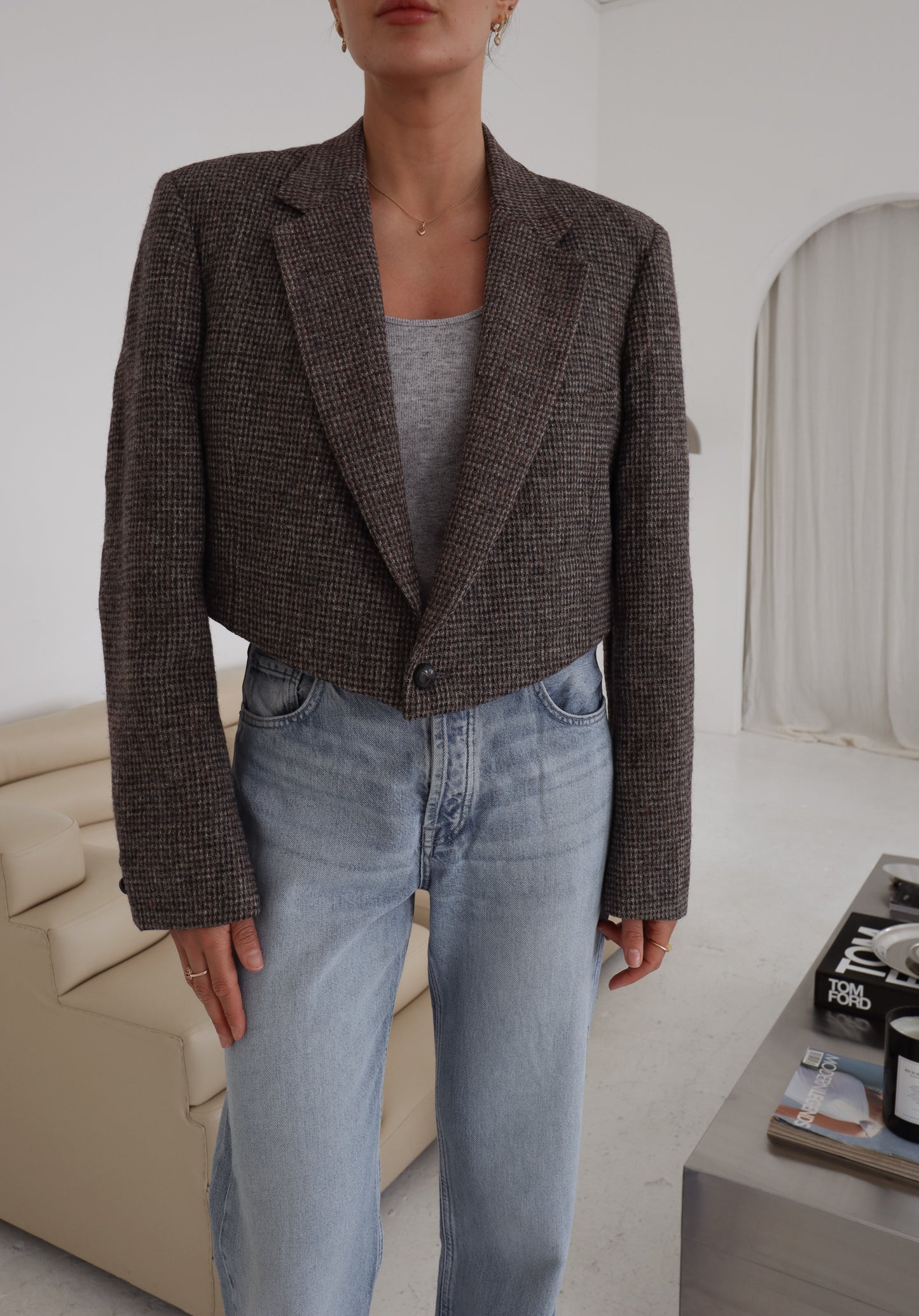 Cropped Wool Asymmetric Blazer