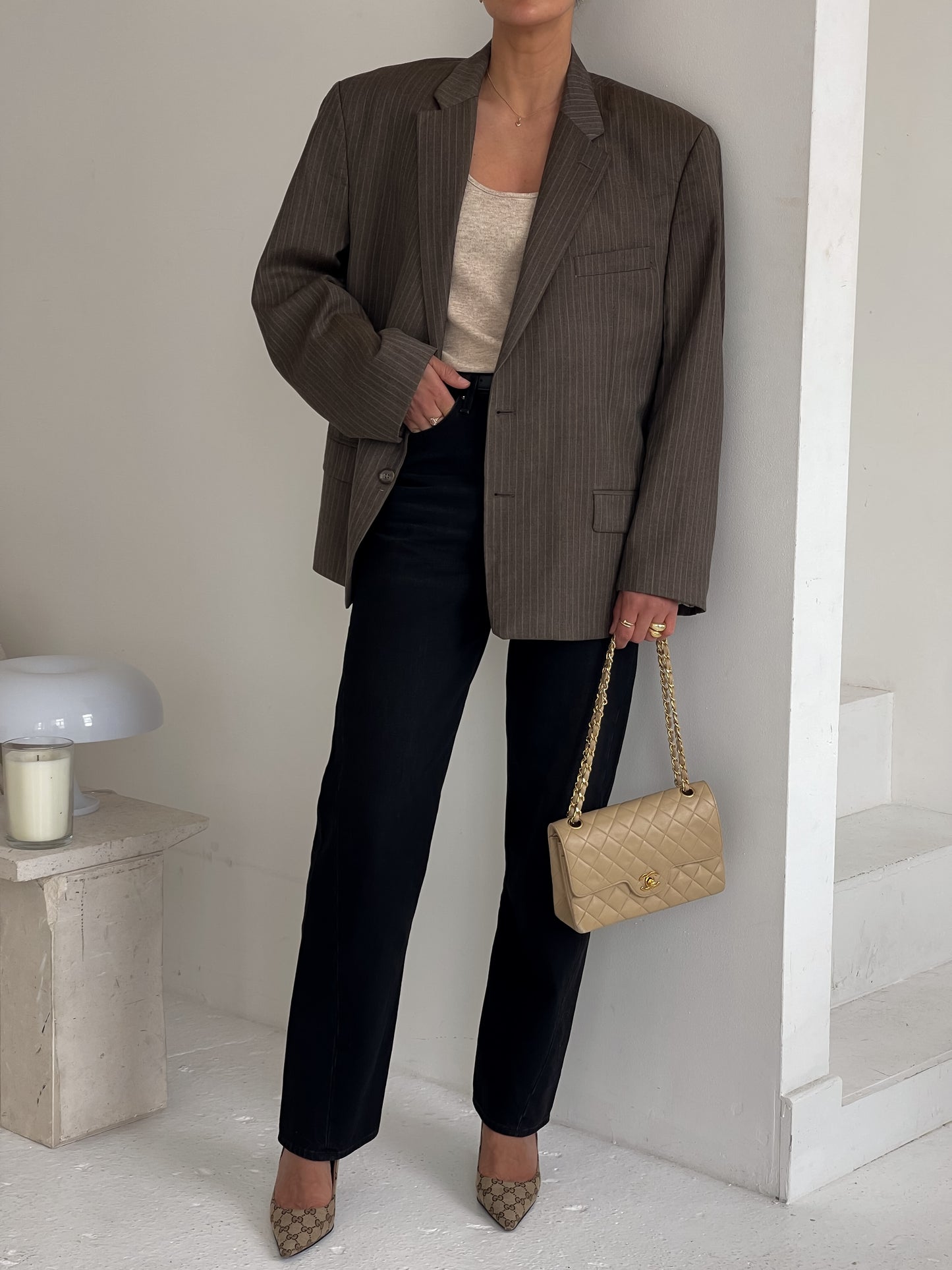 Oversized Brown Stripe Blazer