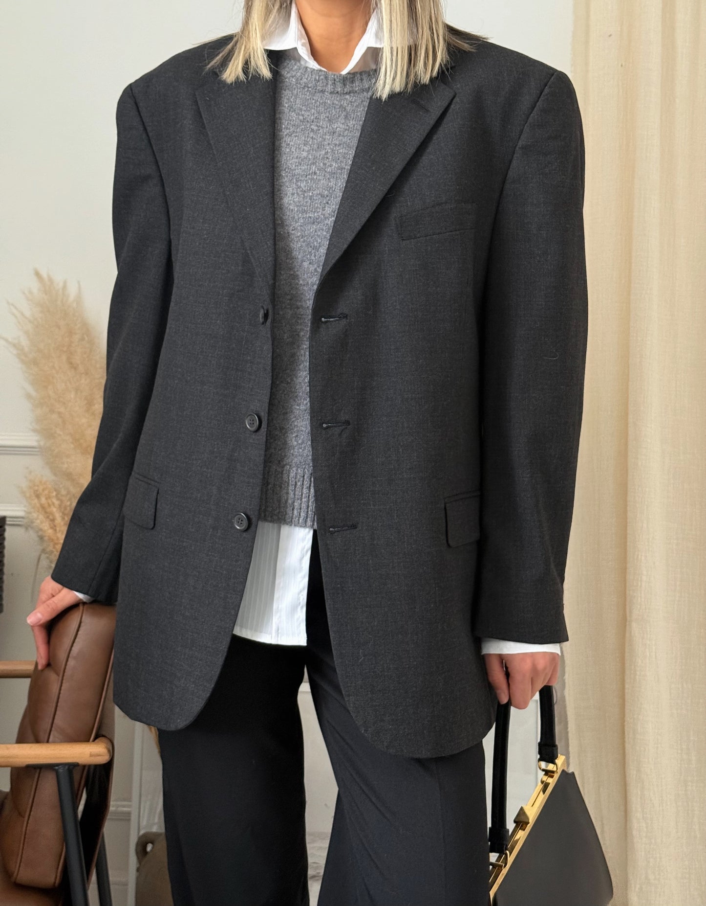 Vintage Dark Grey Oversized Blazer