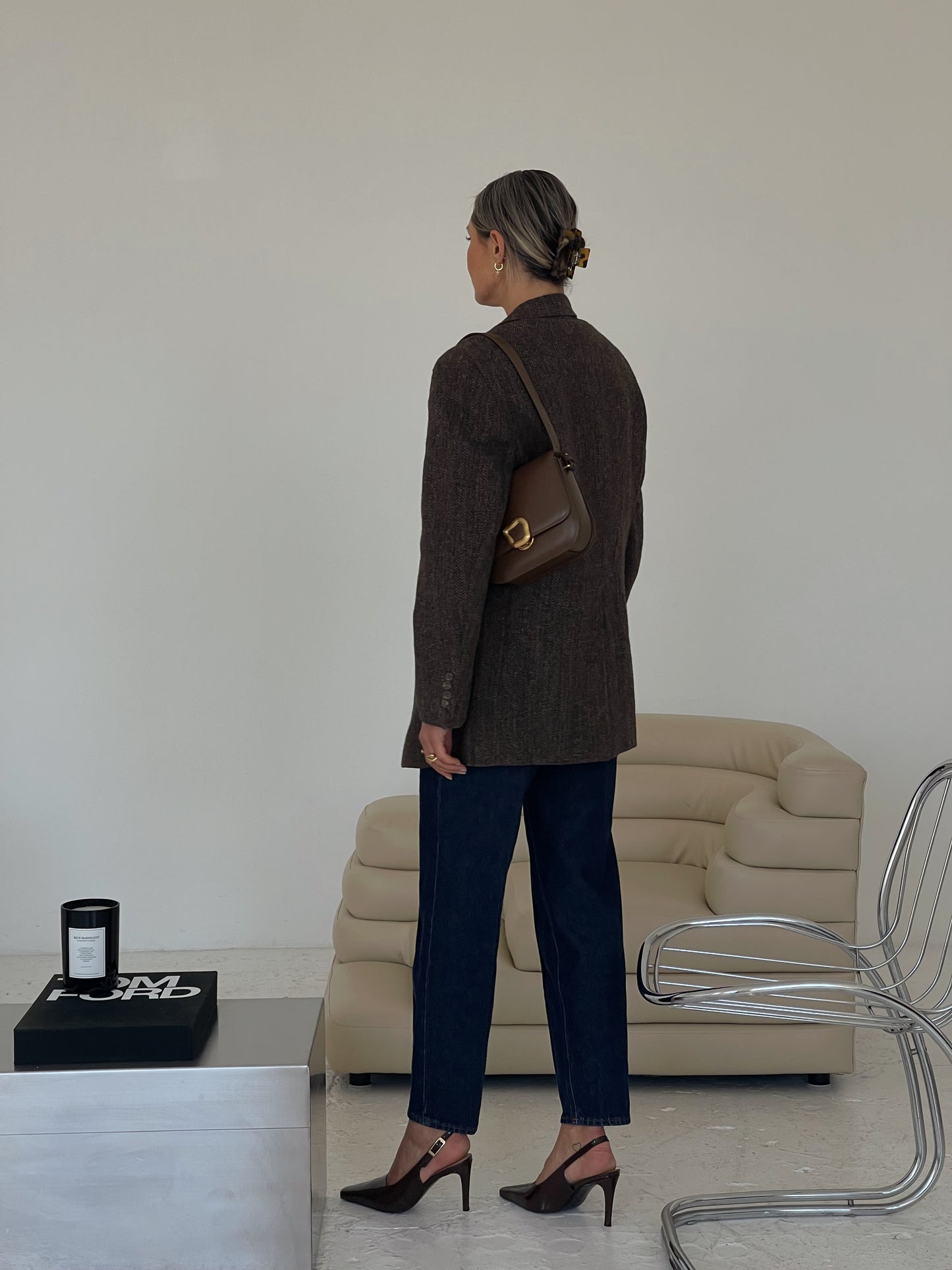 Brown Tweed Wool oversized blazer