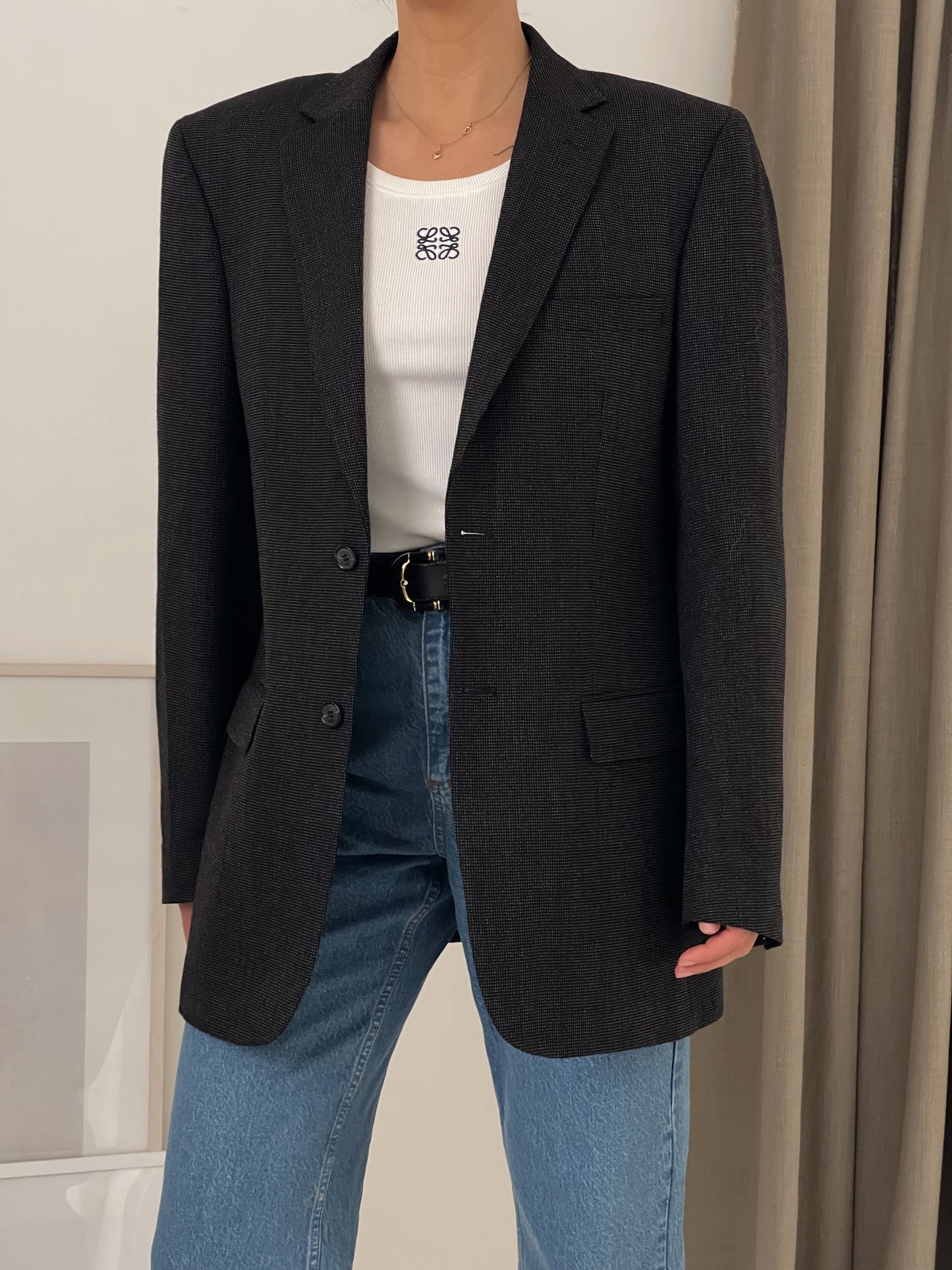 Oversized Dark Grey Patterned Blazer