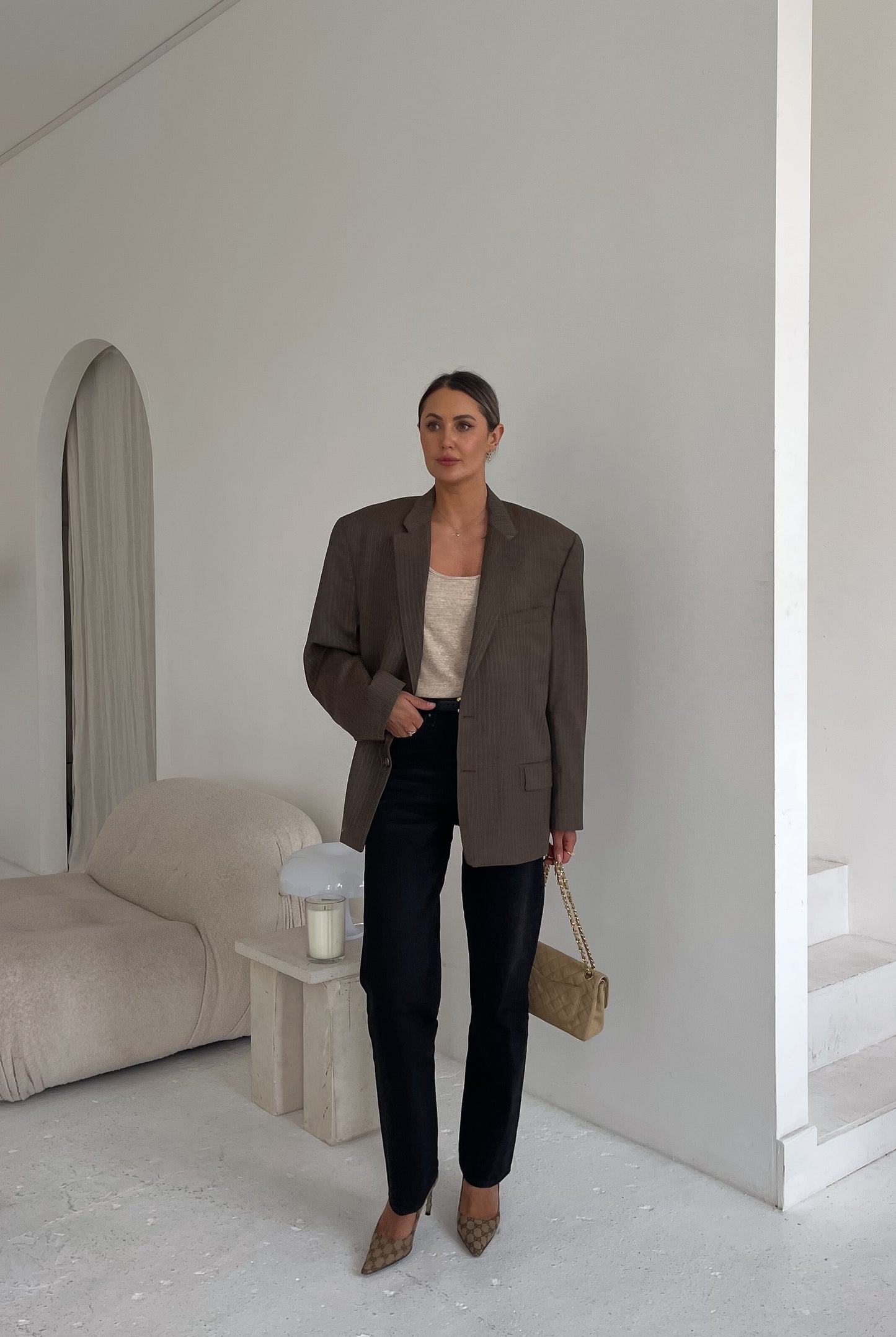 Oversized Brown Stripe Blazer